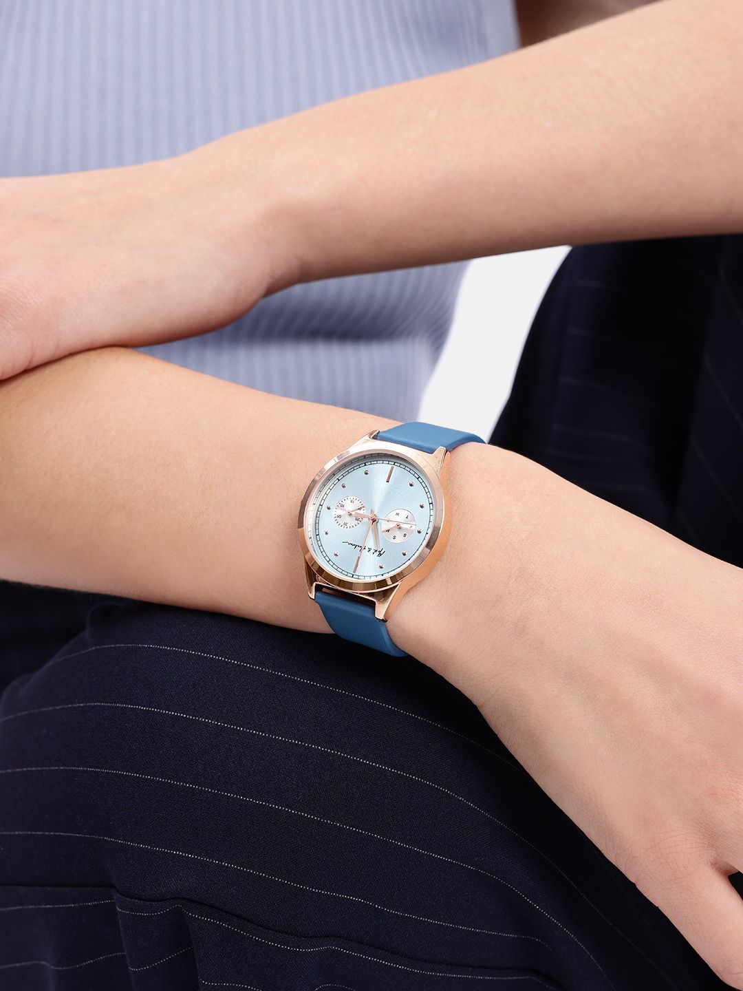 Mast & Harbour Unisex Brass Dial & Leather Straps Analogue Multi Function Watch