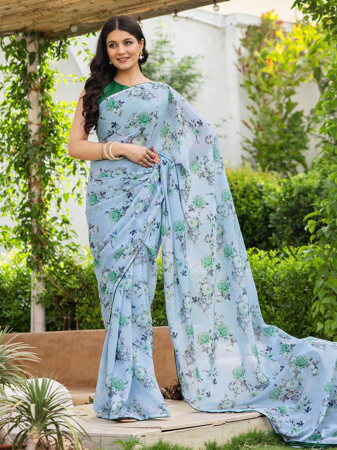 Mitera Floral Printed Pure Georgette Ready to Wear Saree