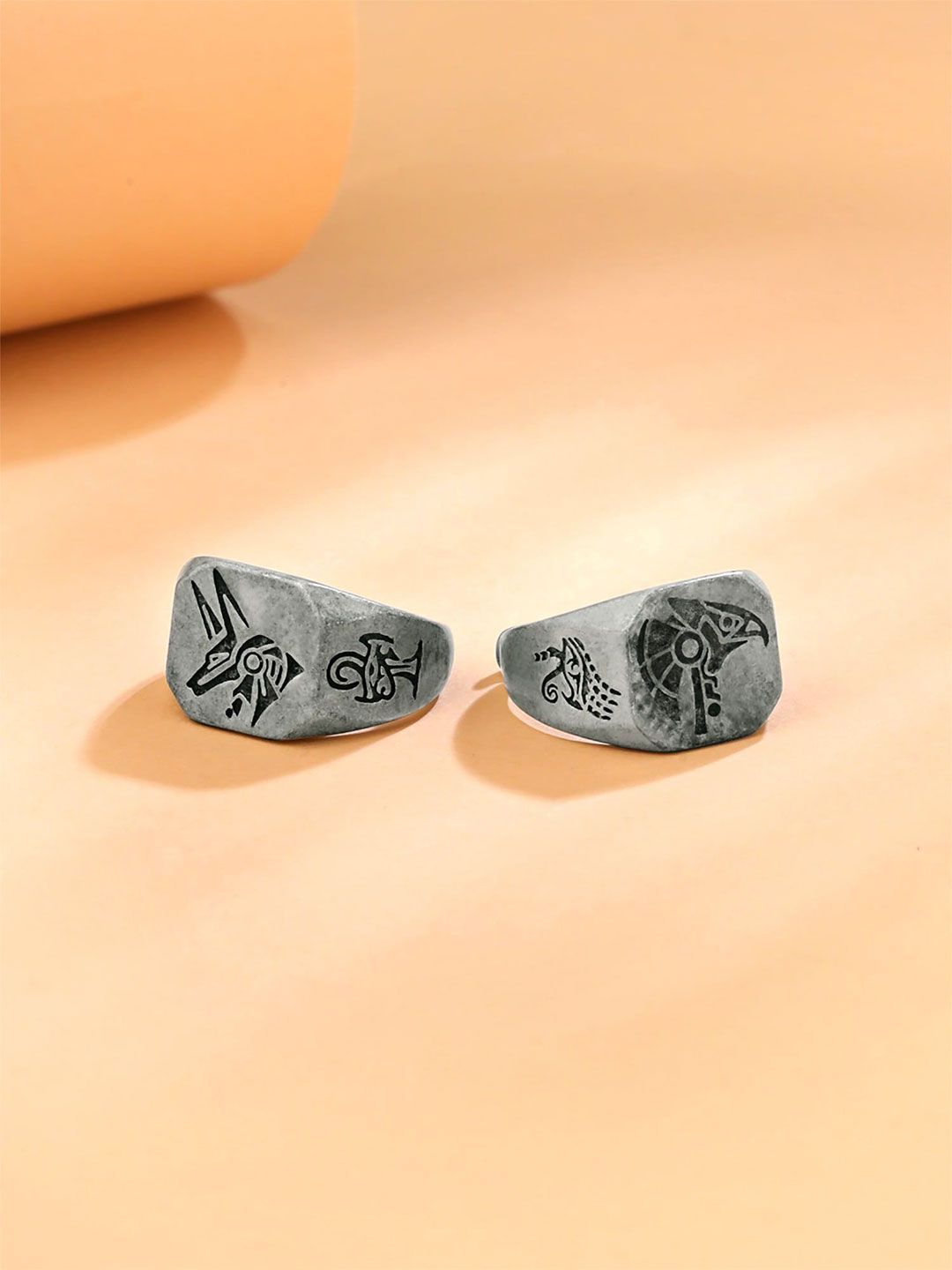 Yellow Chimes Men Set Of 2 Rhodium-Plated Finger Ring