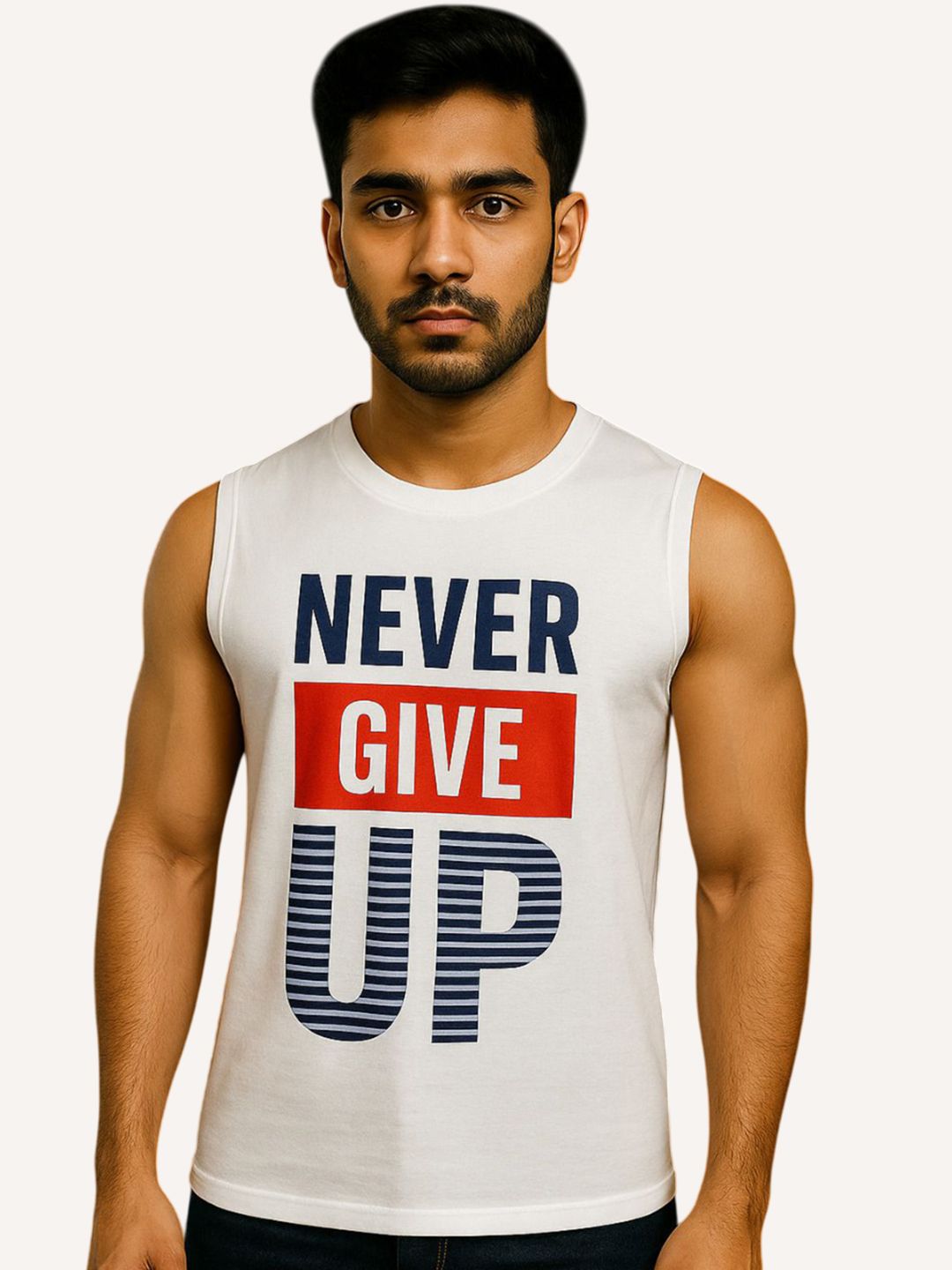 GREATMAN Printed Round Neck Gym Vest GM1110White_M