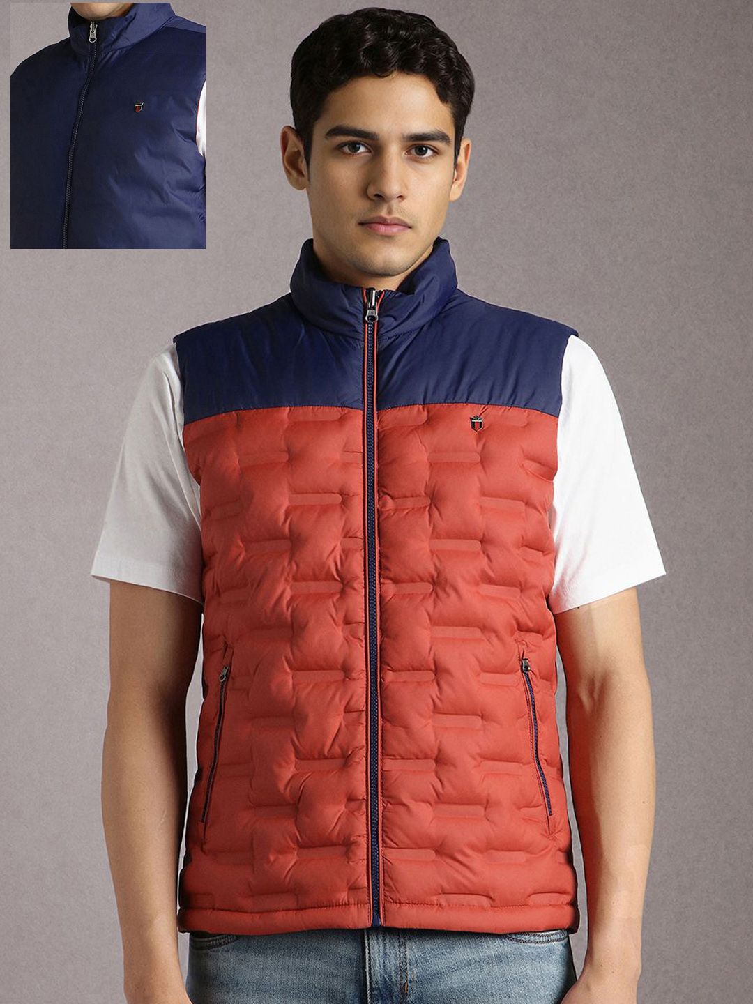 Louis Philippe Sport Pack Of 2 Colourblocked Cotton Stand Collar Open Front Jacket