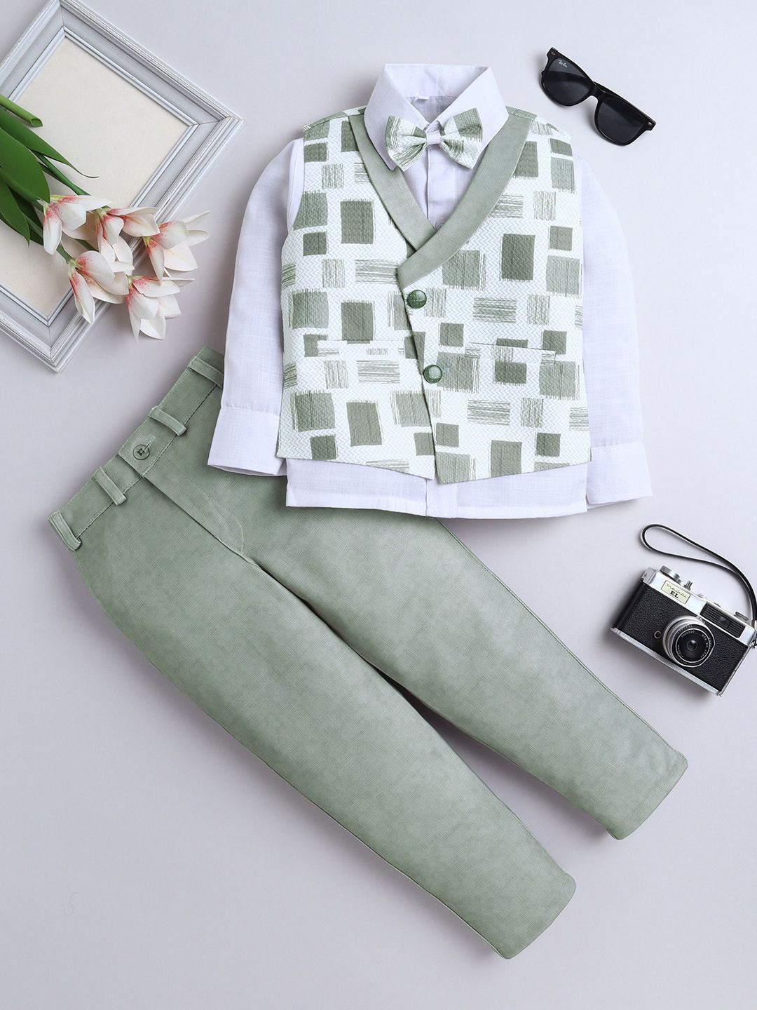 FOURFOLDS Boys Shirt with Waistcoat Trousers & Bow