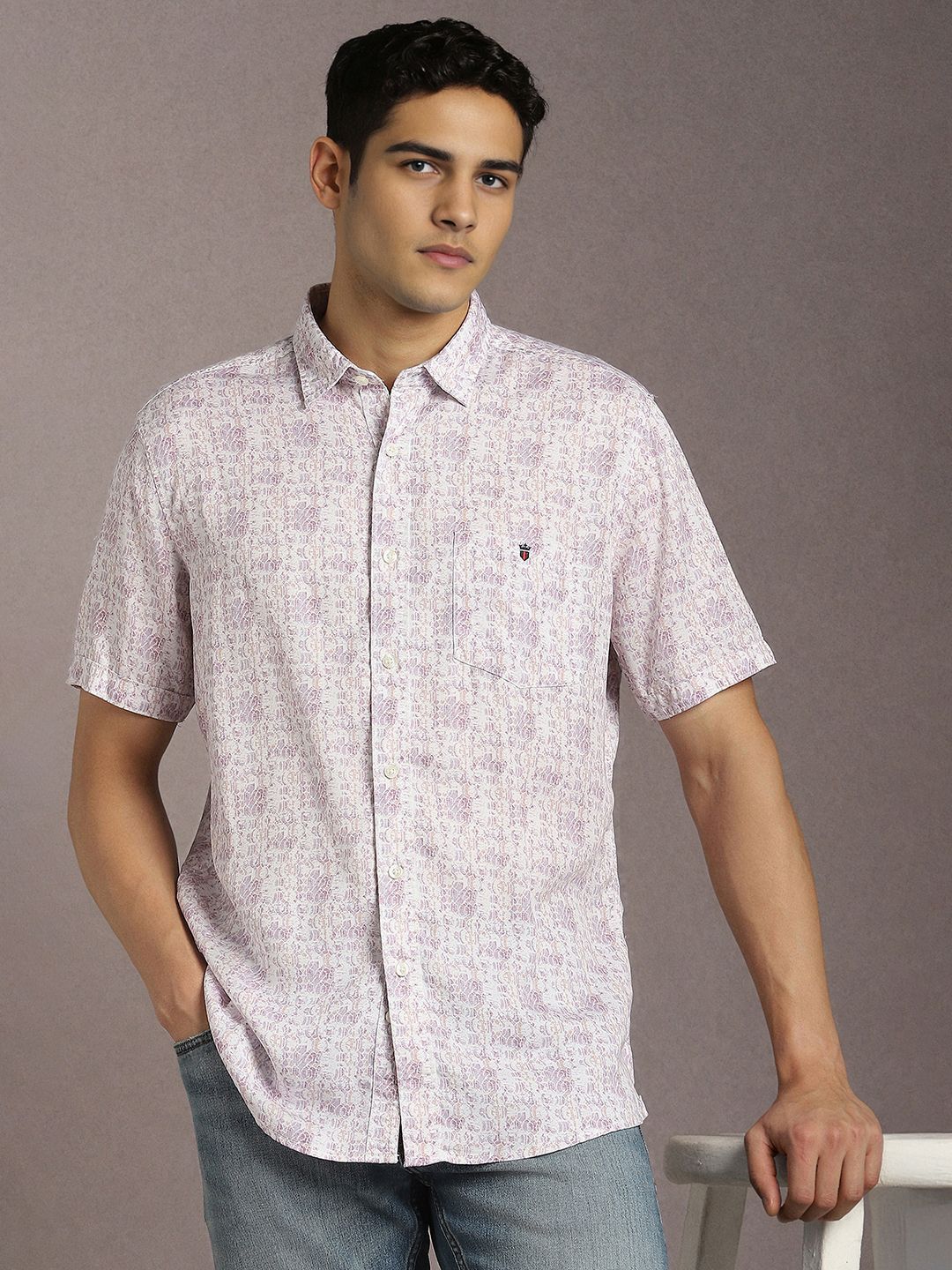 Louis Philippe Jeans Louis Philippe Jeans Abstract Printed Spread Collar Slim Fit Shirt