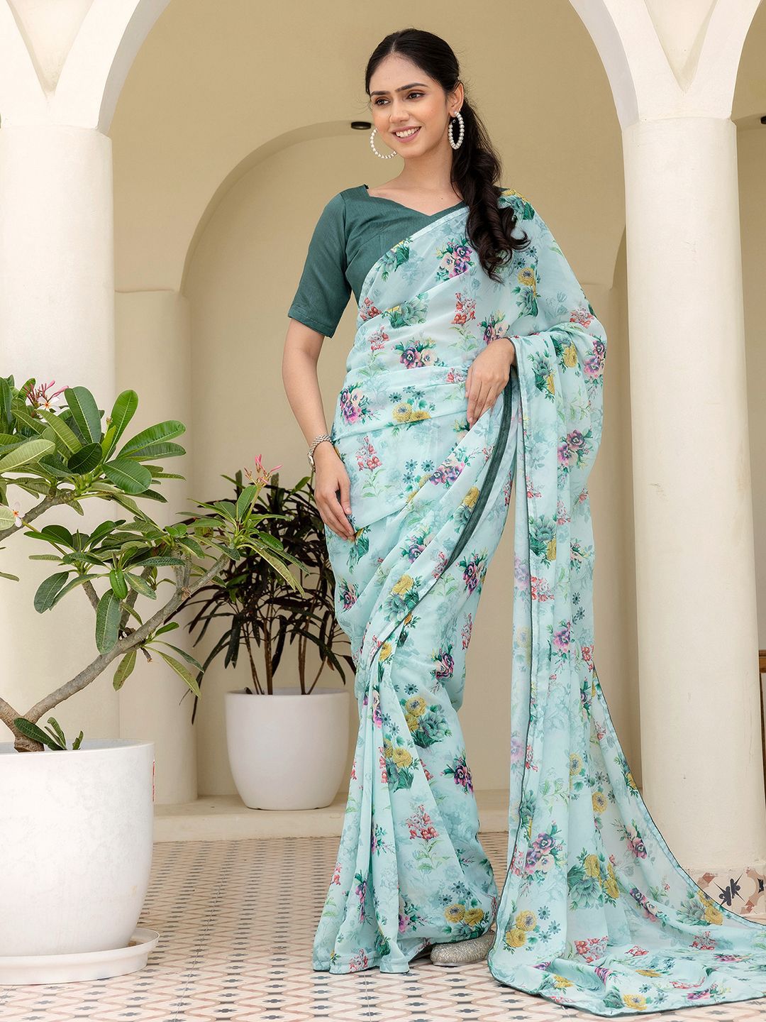 Mitera Floral Printed Pure Georgette Ready to Wear Saree