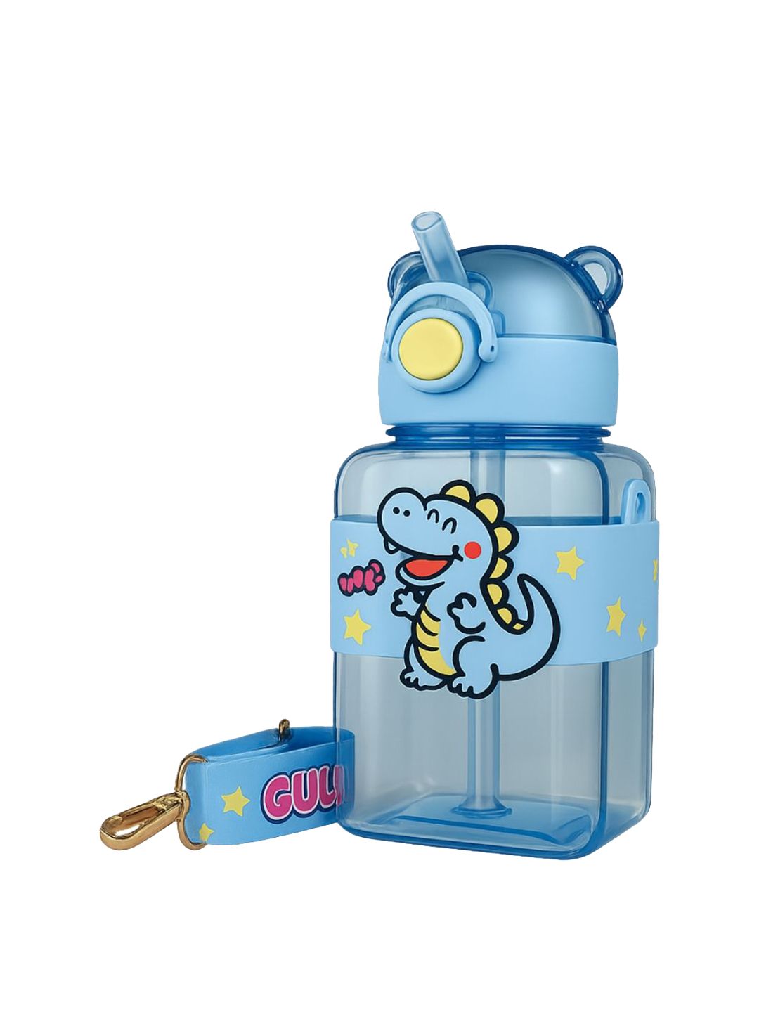 GUCHIGU Kids Blue & Yellow Sipper Water Bottle With Straw 600 ml