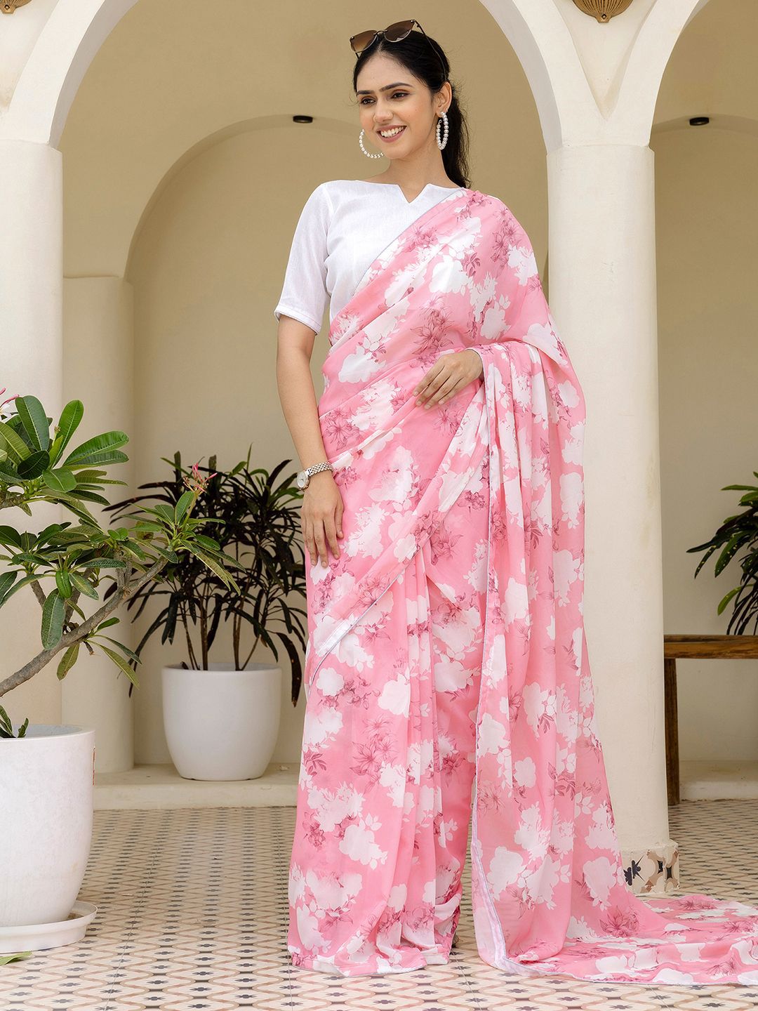 Mitera Floral Printed Pure Georgette Ready To Wear Saree