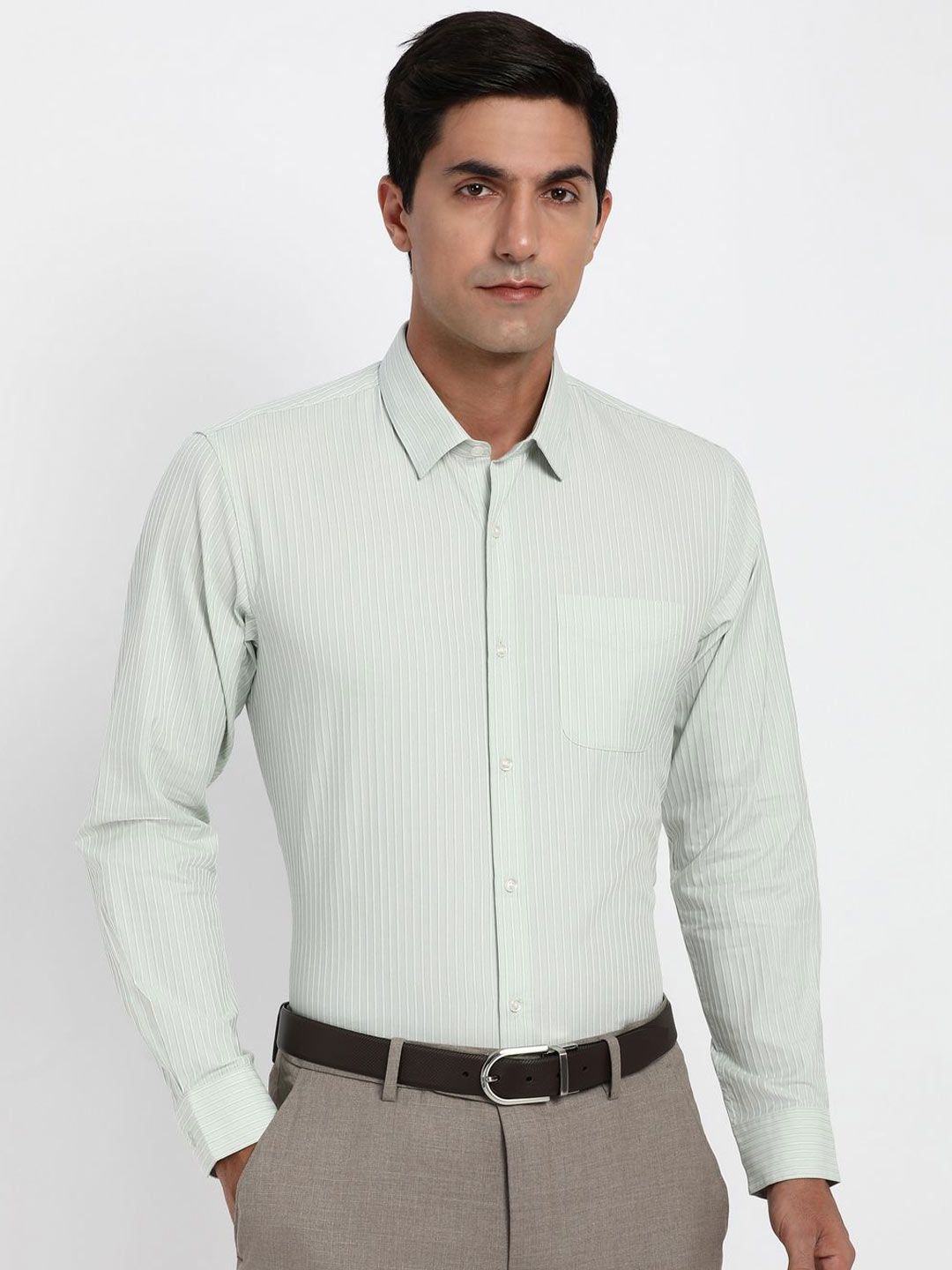 Peter England Peter England Striped Pure Cotton Spread Collar Formal Shirt