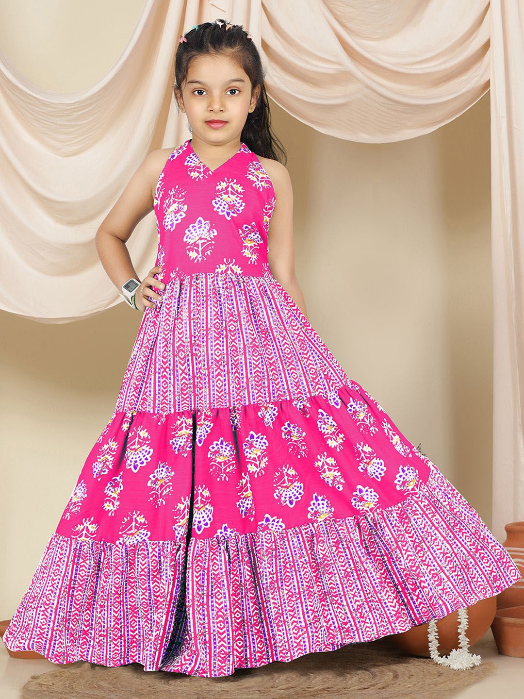 chinese dress ladies Buy Rhysley Halter Neck Sleeveless A-Line Loose Fit Tiered Maxi Dress for  Women Pink at Amazon.in main image 1