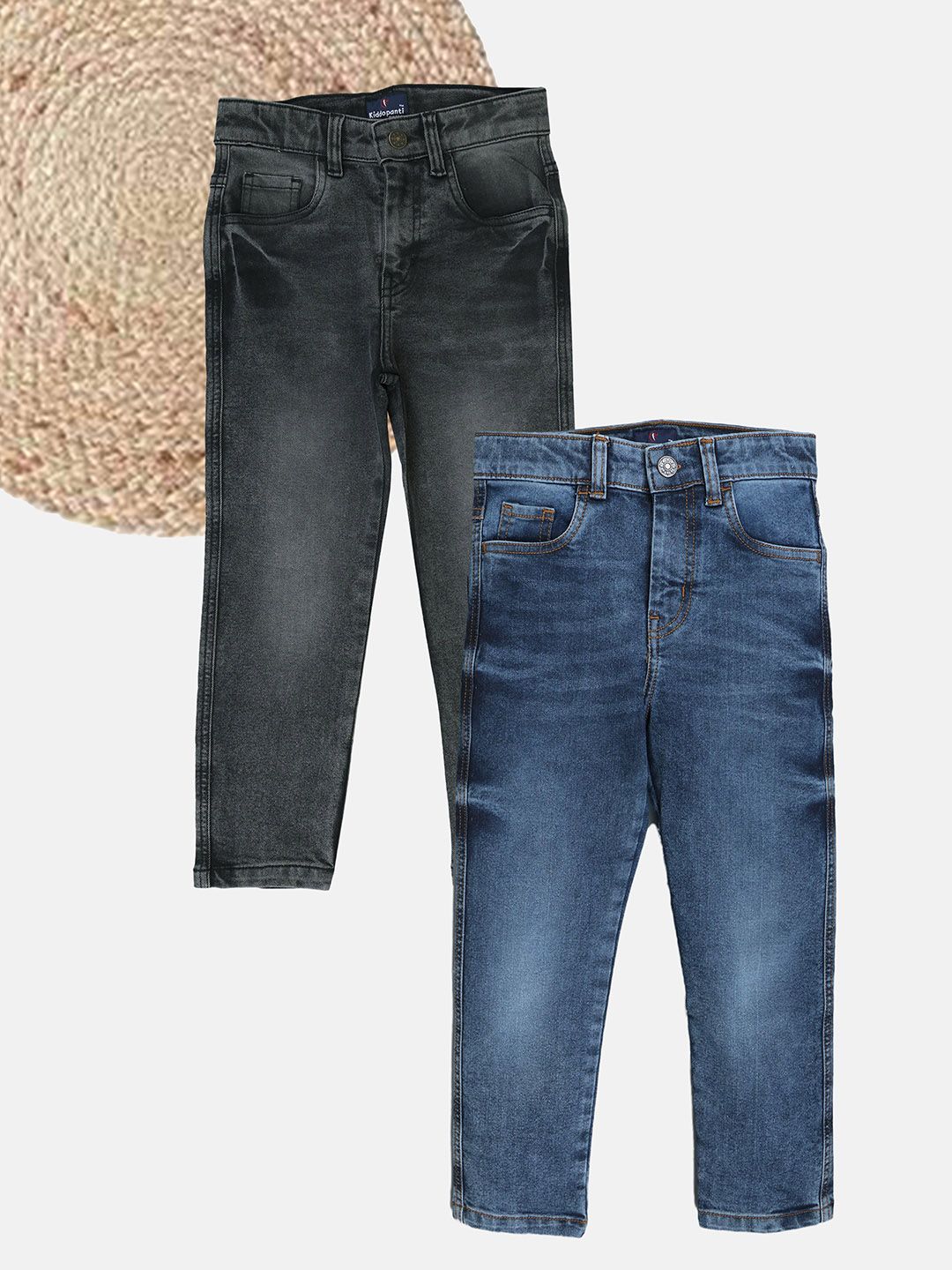 KiddoPanti Boys Pack Of 2 Relaxed Fit Mid-Rise Light Fade Stretchable Denim Jeans