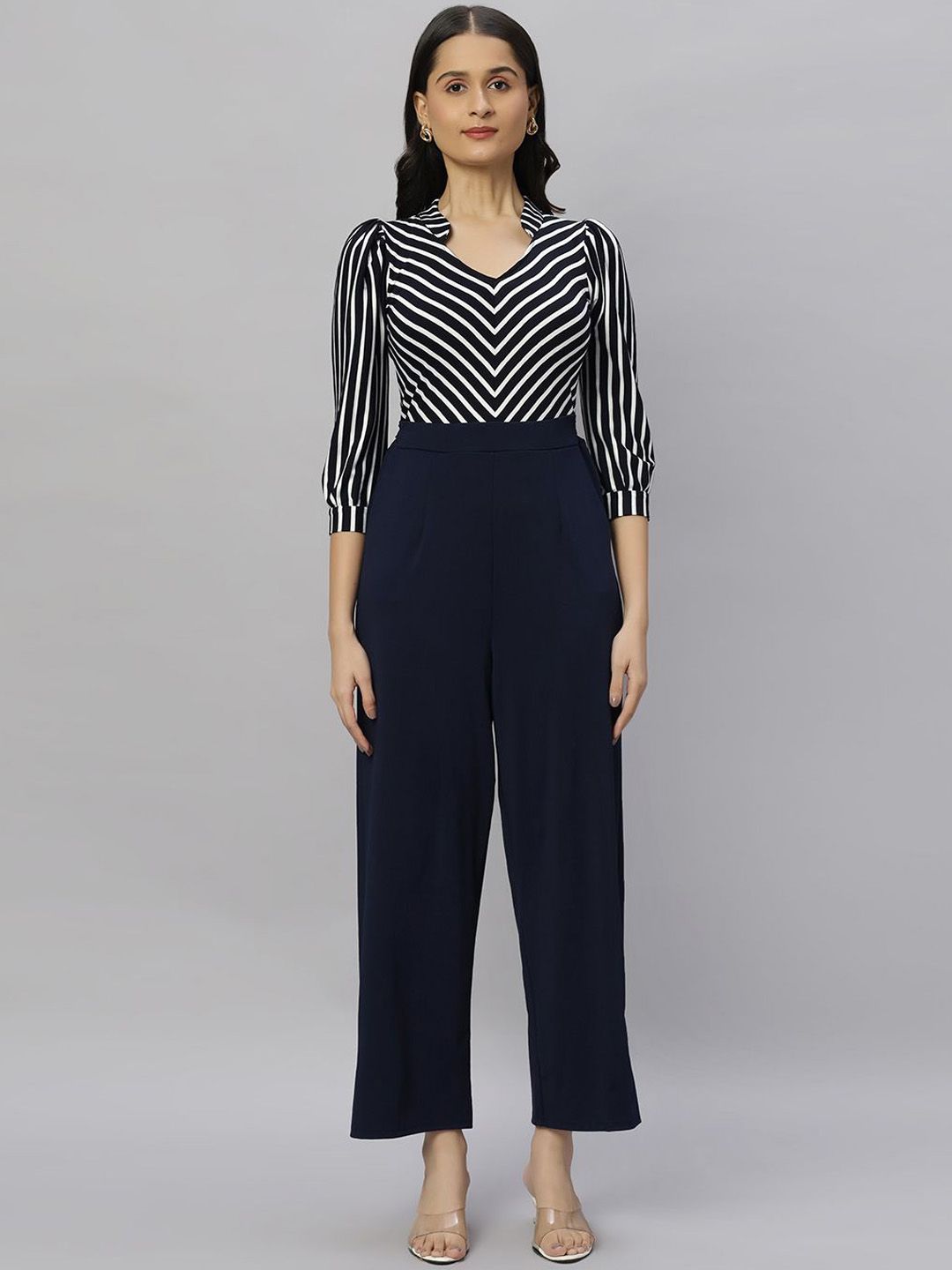 Elara Luxe Chevron Printed Basic Jumpsuit