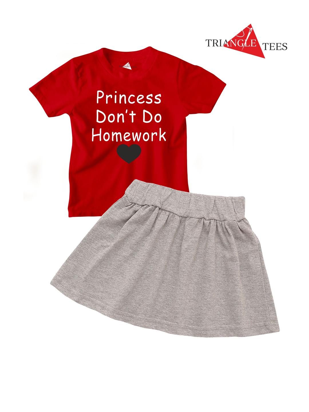 TRIANGLETEES Girls Printed T-shirt with Skirt