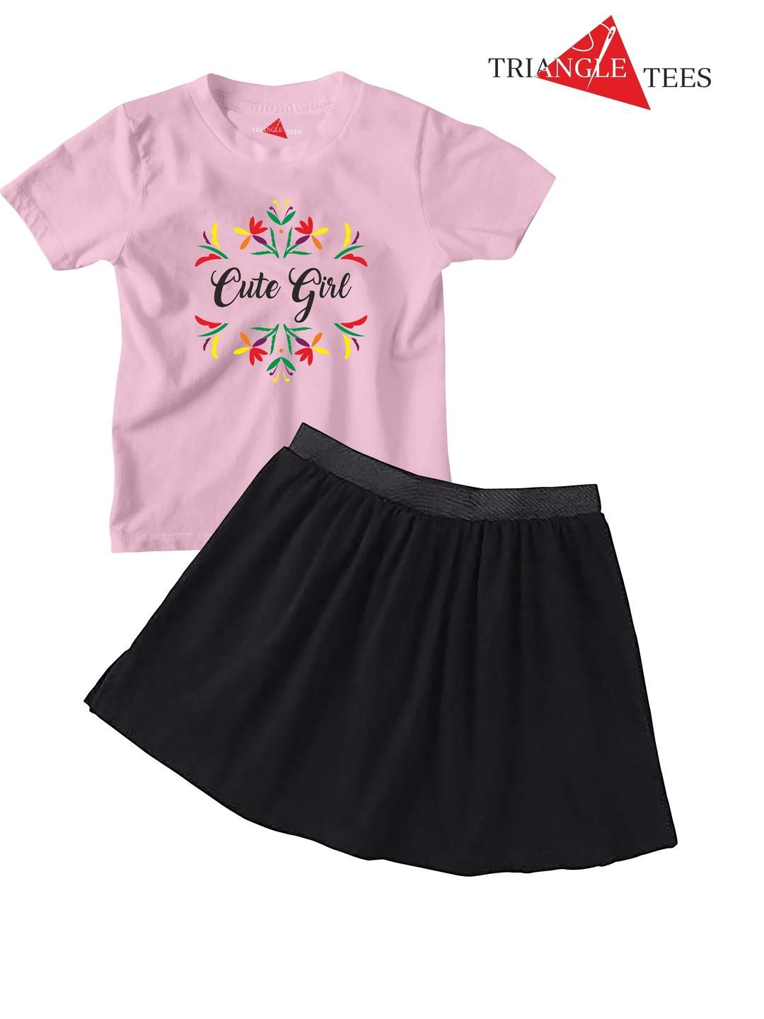 TRIANGLETEES Girls Printed T-shirt with Skirt