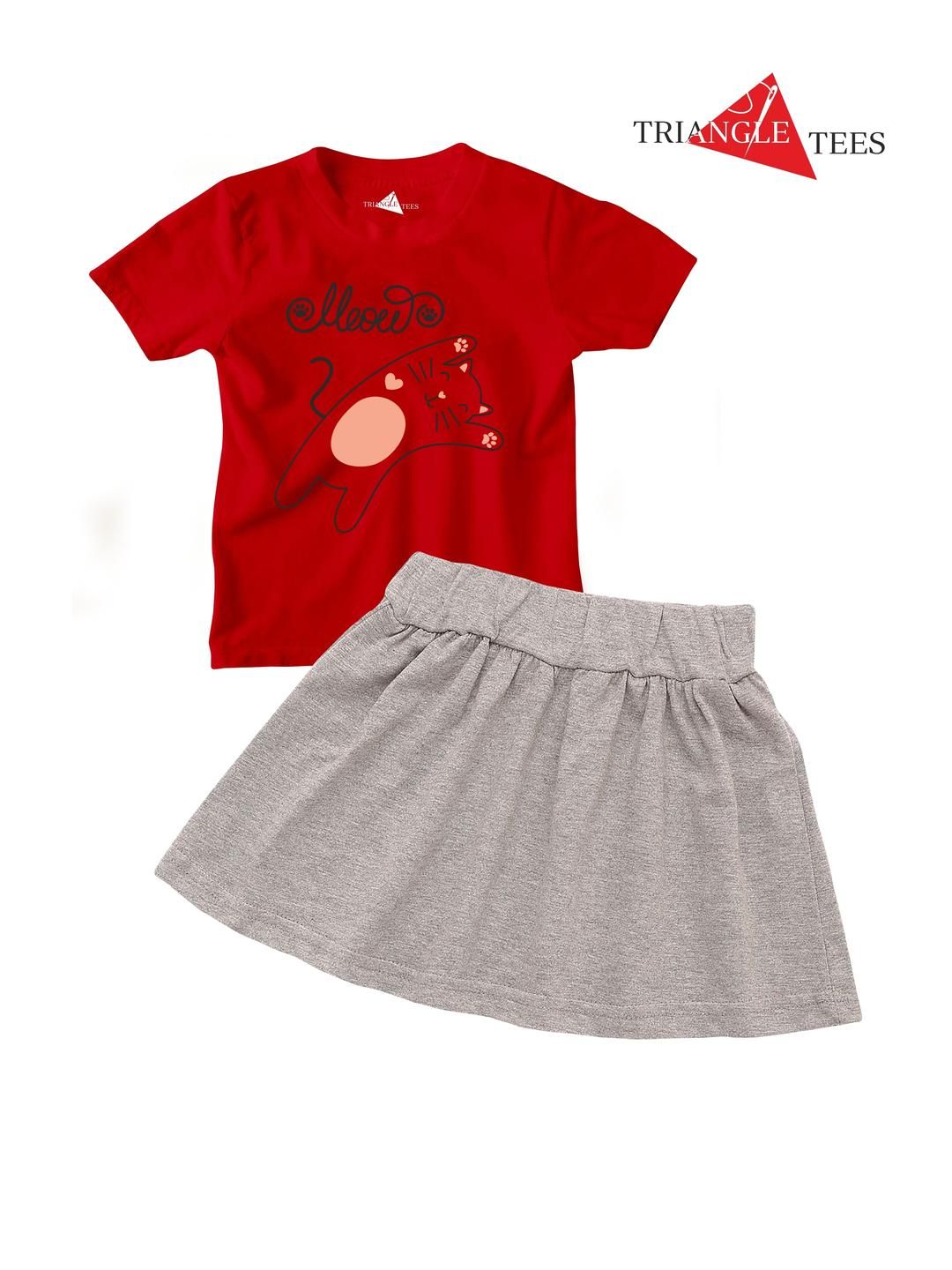 TRIANGLETEES Girls Printed T-shirt with Skirt