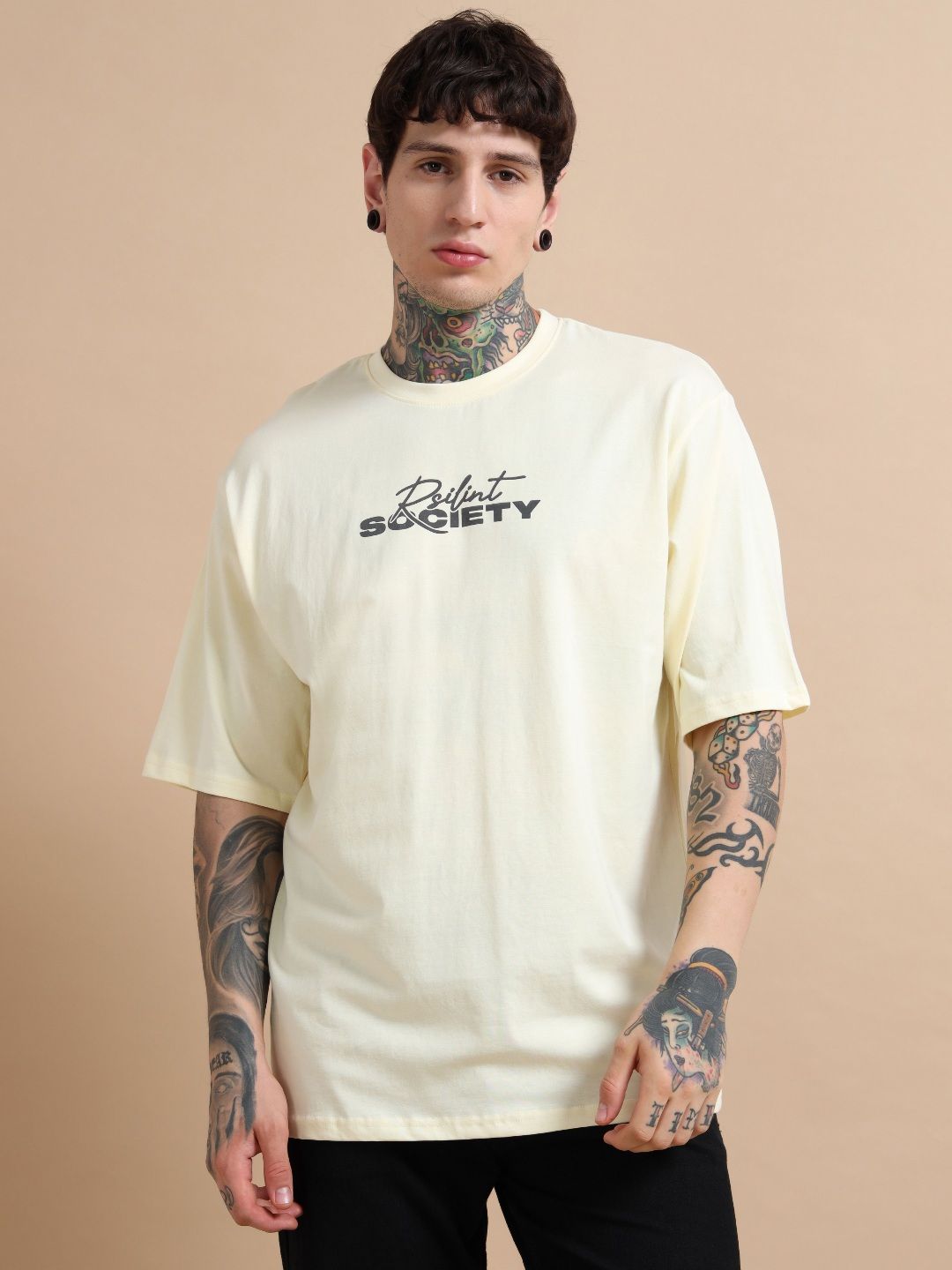 MORSE CODE Men Graphic Printed Round Neck Cotton Oversized T-shirt