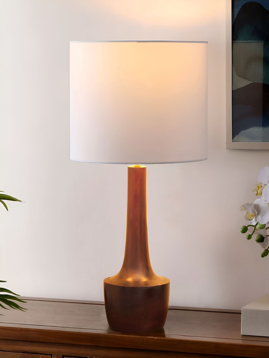 Decazone Warm Yellow Cotton Cylinder Solid Handcrafted Electrical Table Lamps