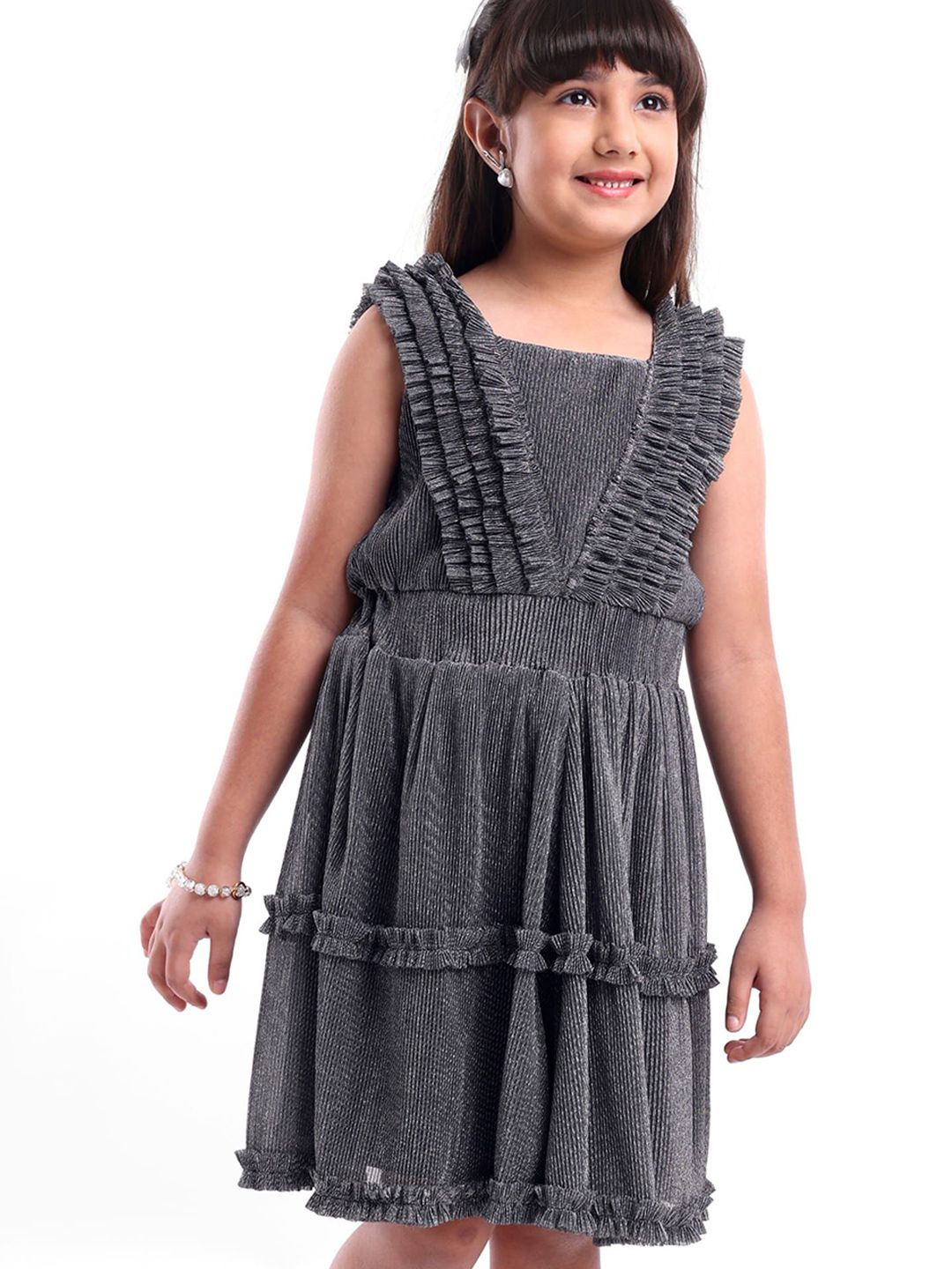 ARIAS By LARA DUTTA Girls Flutter Sleeve Ruffled Fit & Flare Dress