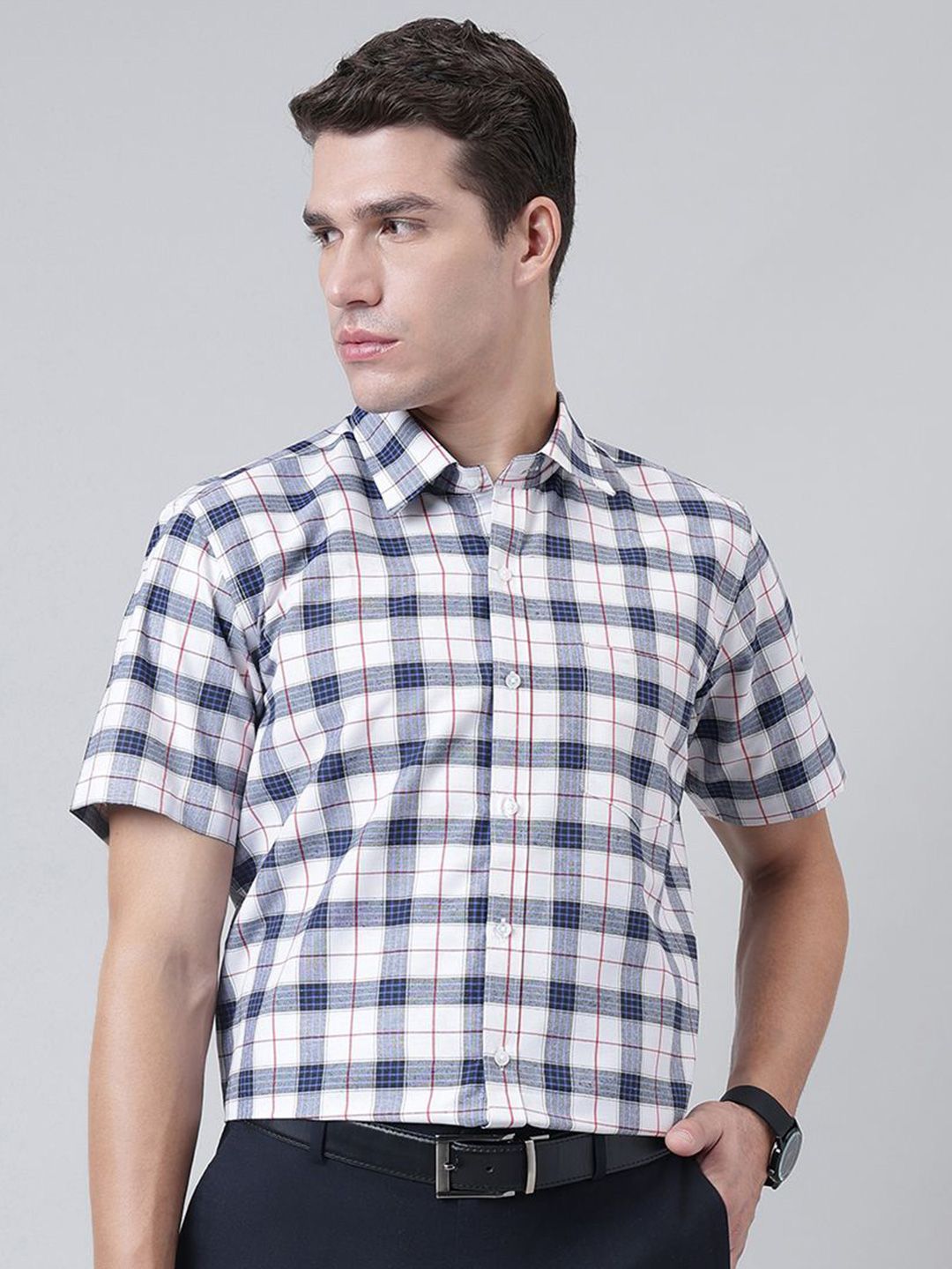 ACCOX Comfort Checked Short Sleeves Cotton Formal Shirt