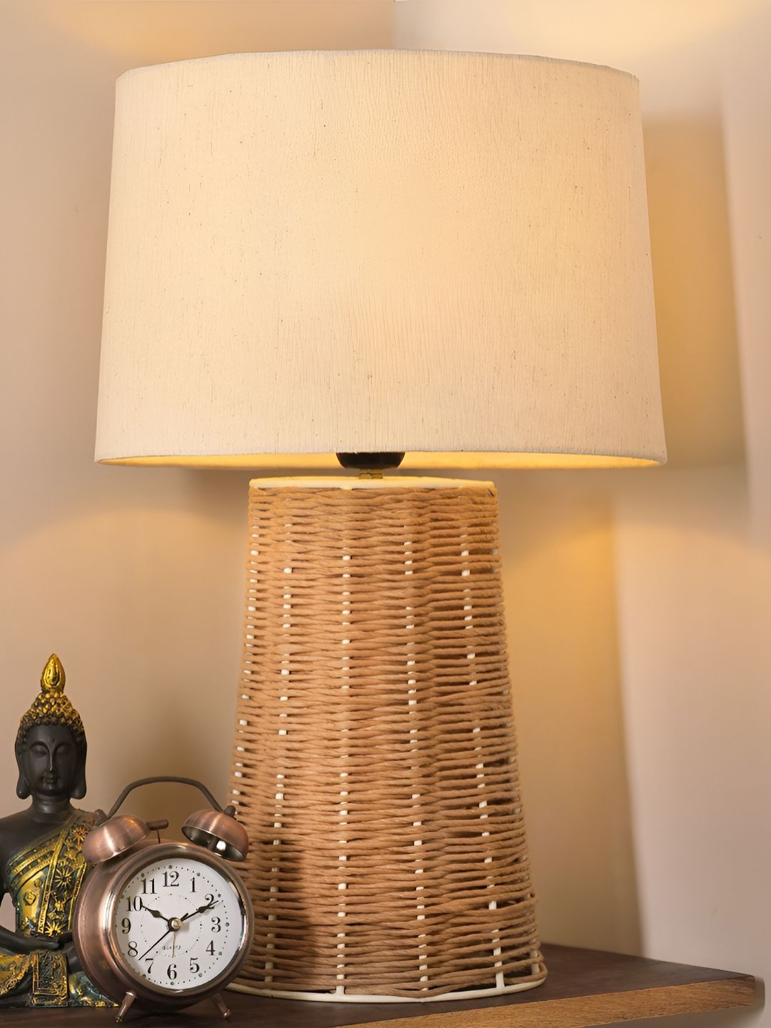 Decazone Warm Yellow Cotton Cylinder Textured High Quality Electrical Table Lamps