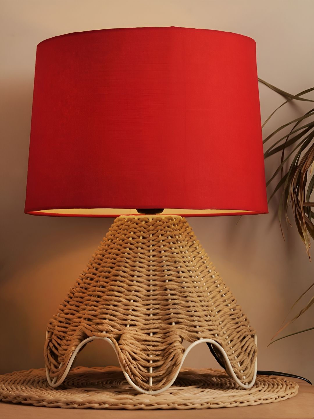 Decazone Rustic Warm Yellow Cotton Cylinder Textured High Quality Electrical Table Lamps