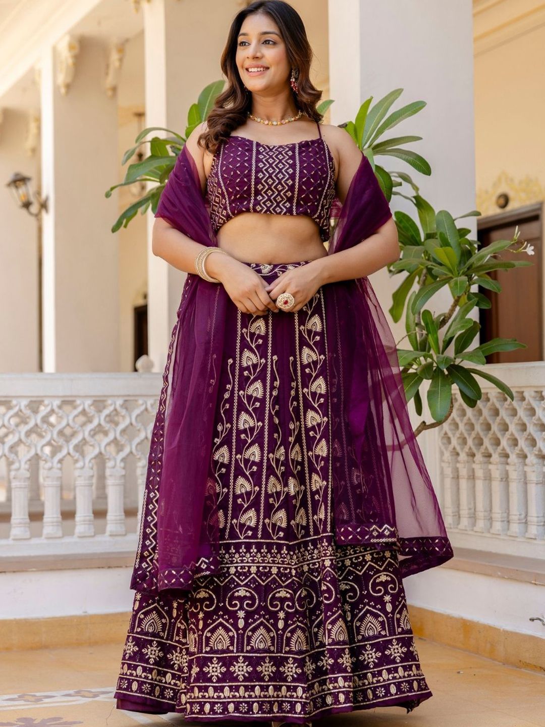 Fusionic Embellished Sequinned Semi-Stitched Lehenga & Unstitched Blouse With Dupatta