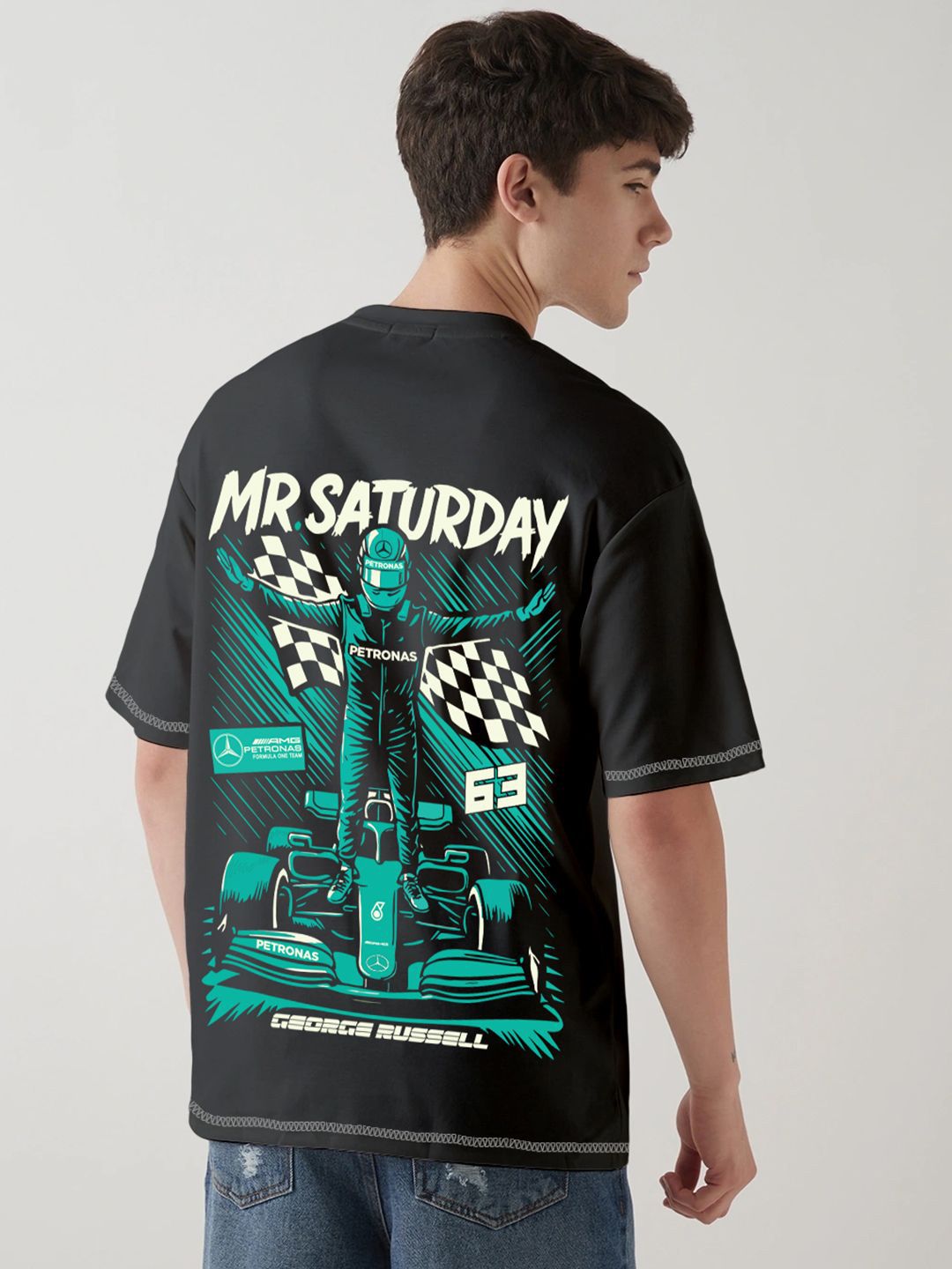 Crazymonk George Russel Printed Drop-Shoulder Sleeves Cotton Oversized T-shirt