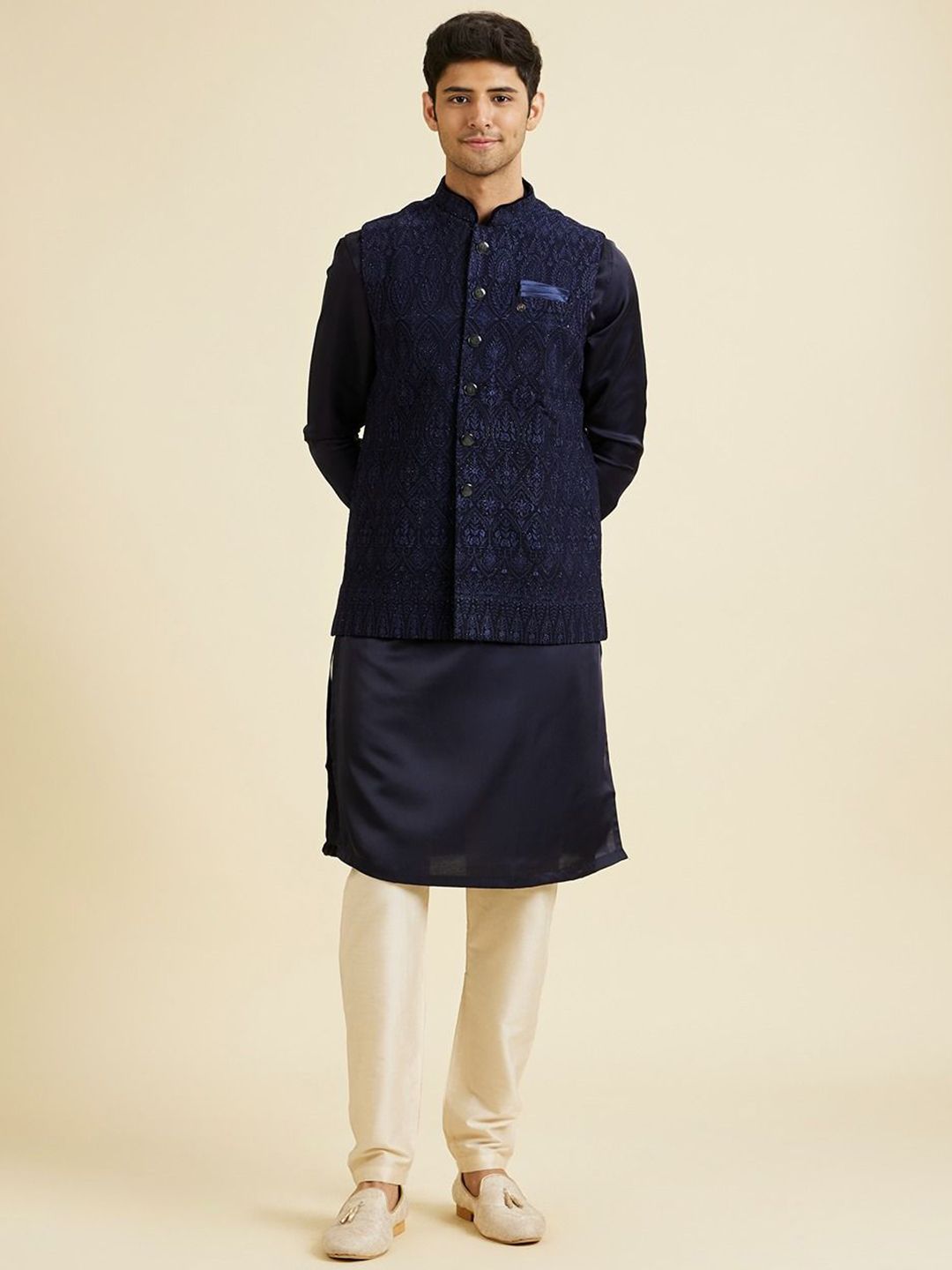 Manyavar Embroidered Mandarin Collar Nehru Jacket