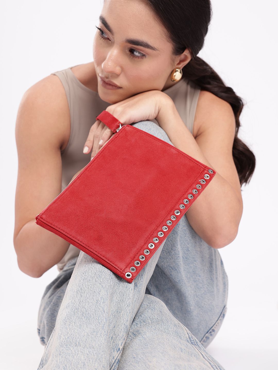 MANGO Leather Clutch With Suede Finish