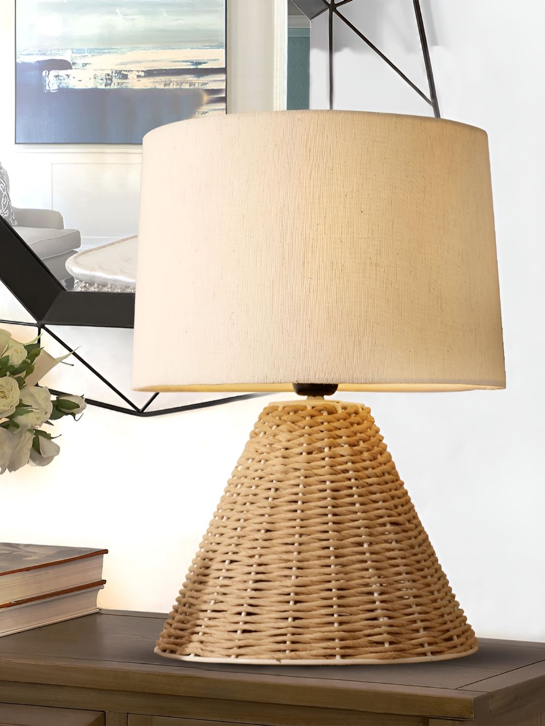 Decazone Rustic Warm Yellow Cotton Cylinder Textured High Quality Electrical Table Lamps