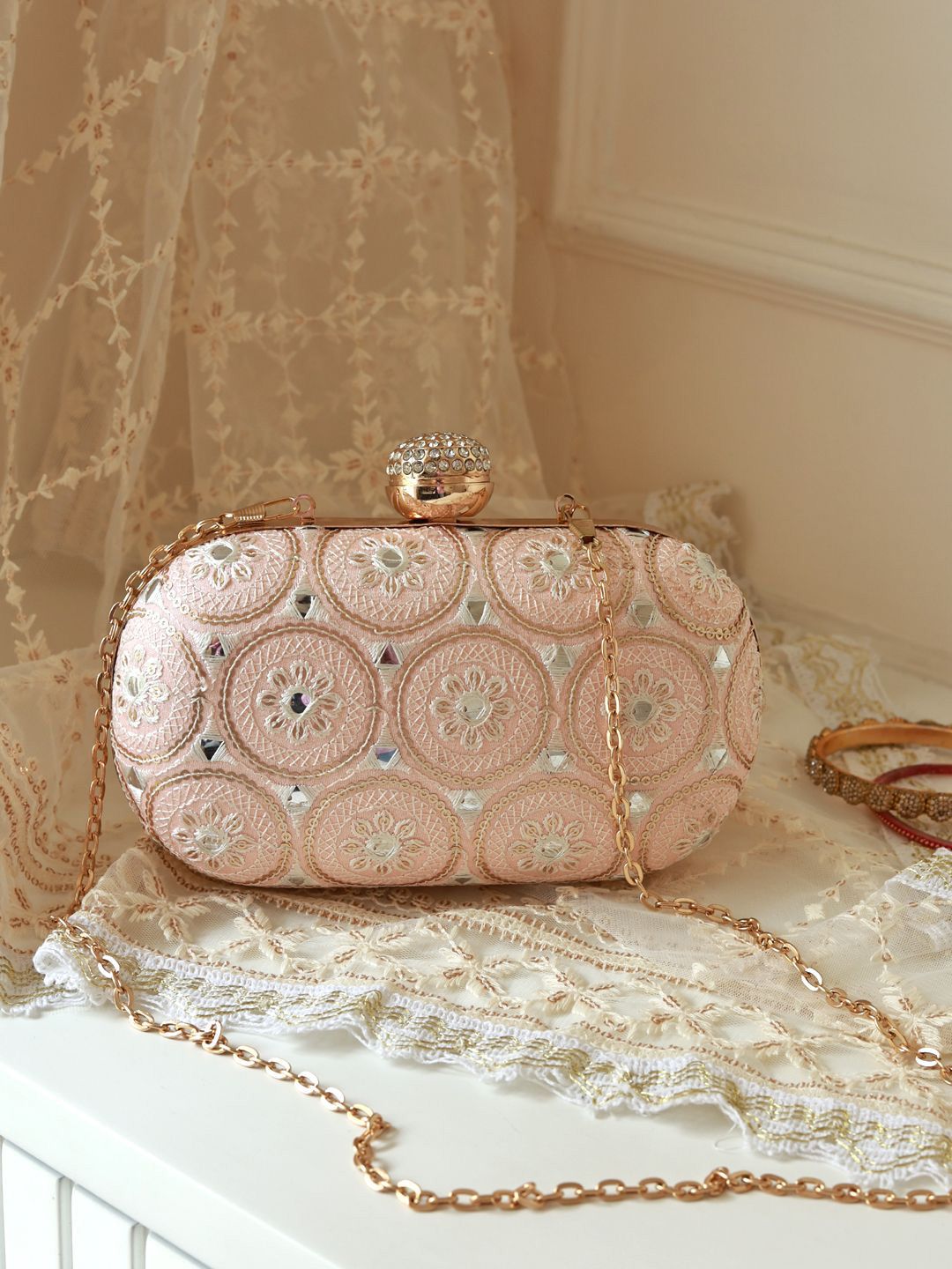 THE TAN CLAN THE TAN CLAN Inaara Embroidered Oval Box Clutch