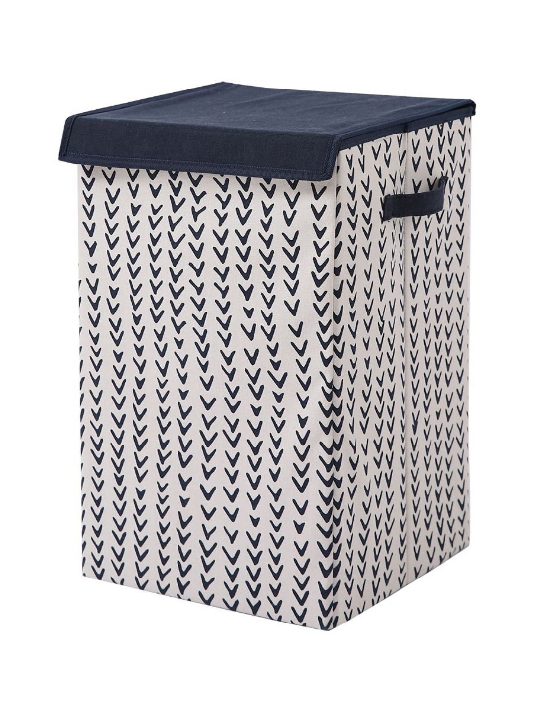 HOKIPO Blue & White Arrow Printed Foldable Laundry Basket For Clothes With Lid