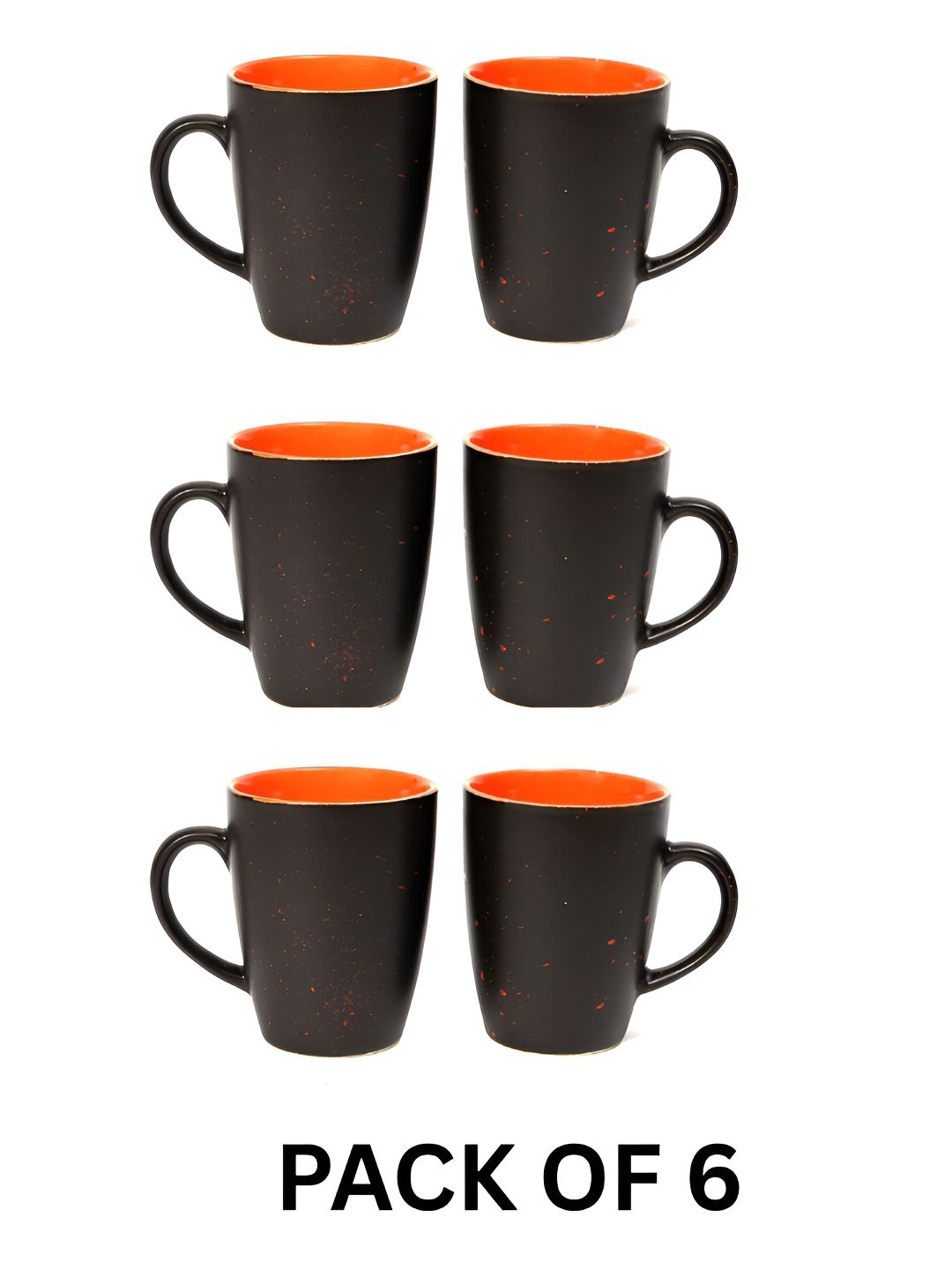 DULI Black & Orange 6 Pieces Ceramic Glossy Cups
