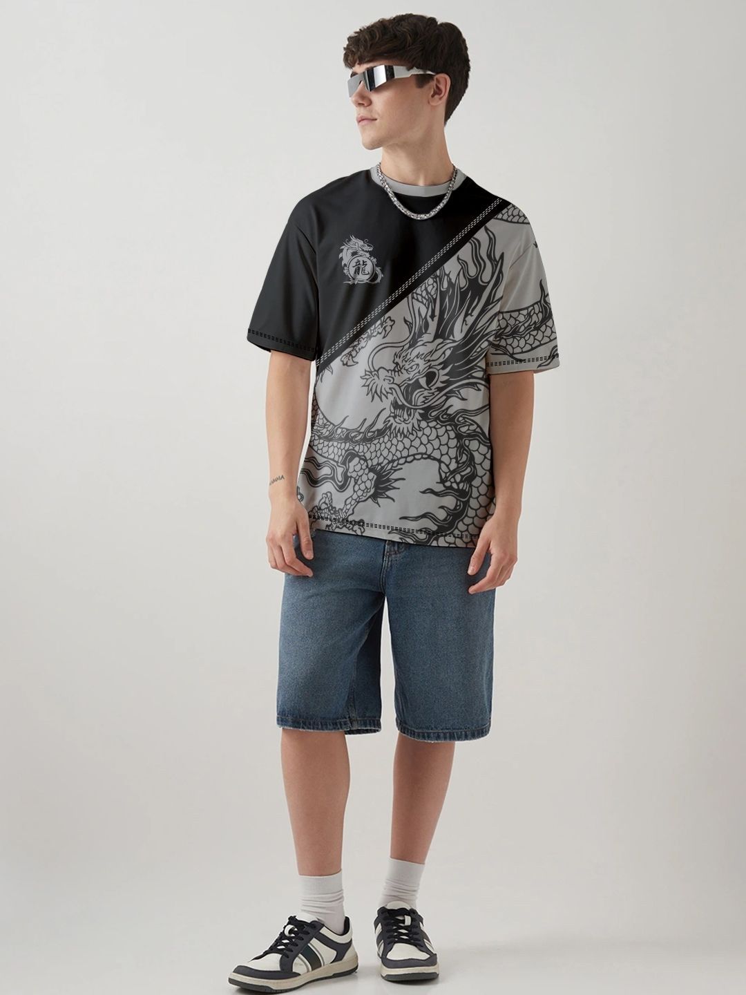 Buy Crazymonk Dragon Warrior Printed Drop-Shoulder Sleeves