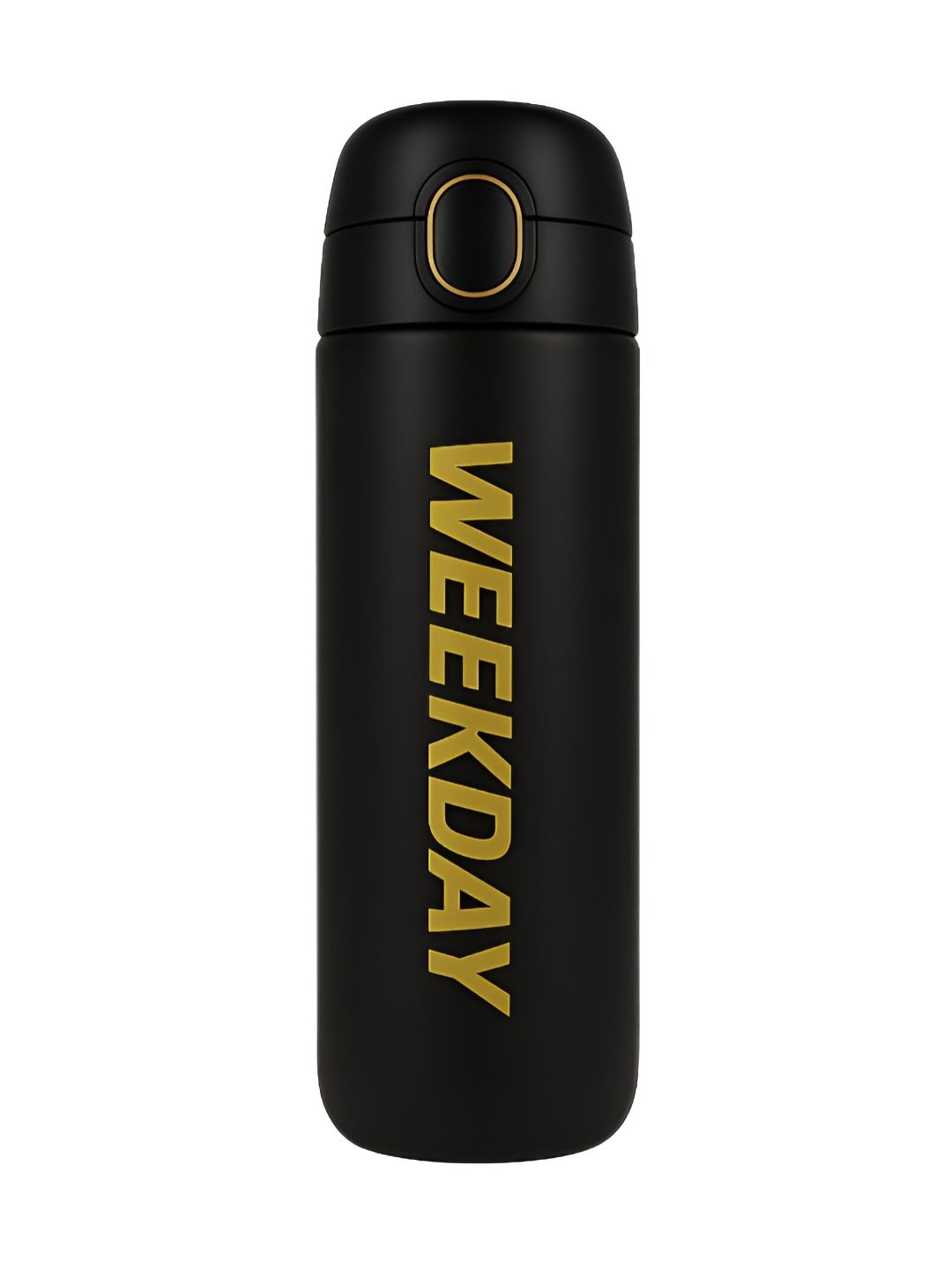 iSWEVEN Black & Yellow Single Stainless Steel Printed Double Wall Vacuum Water Bottle