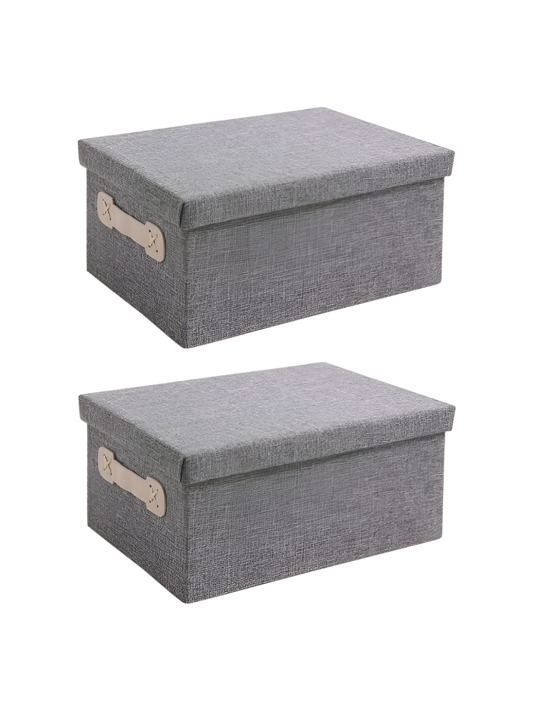 HOKIPO Grey 2 Pieces Textured Medium Storage Box Organisers With Lid