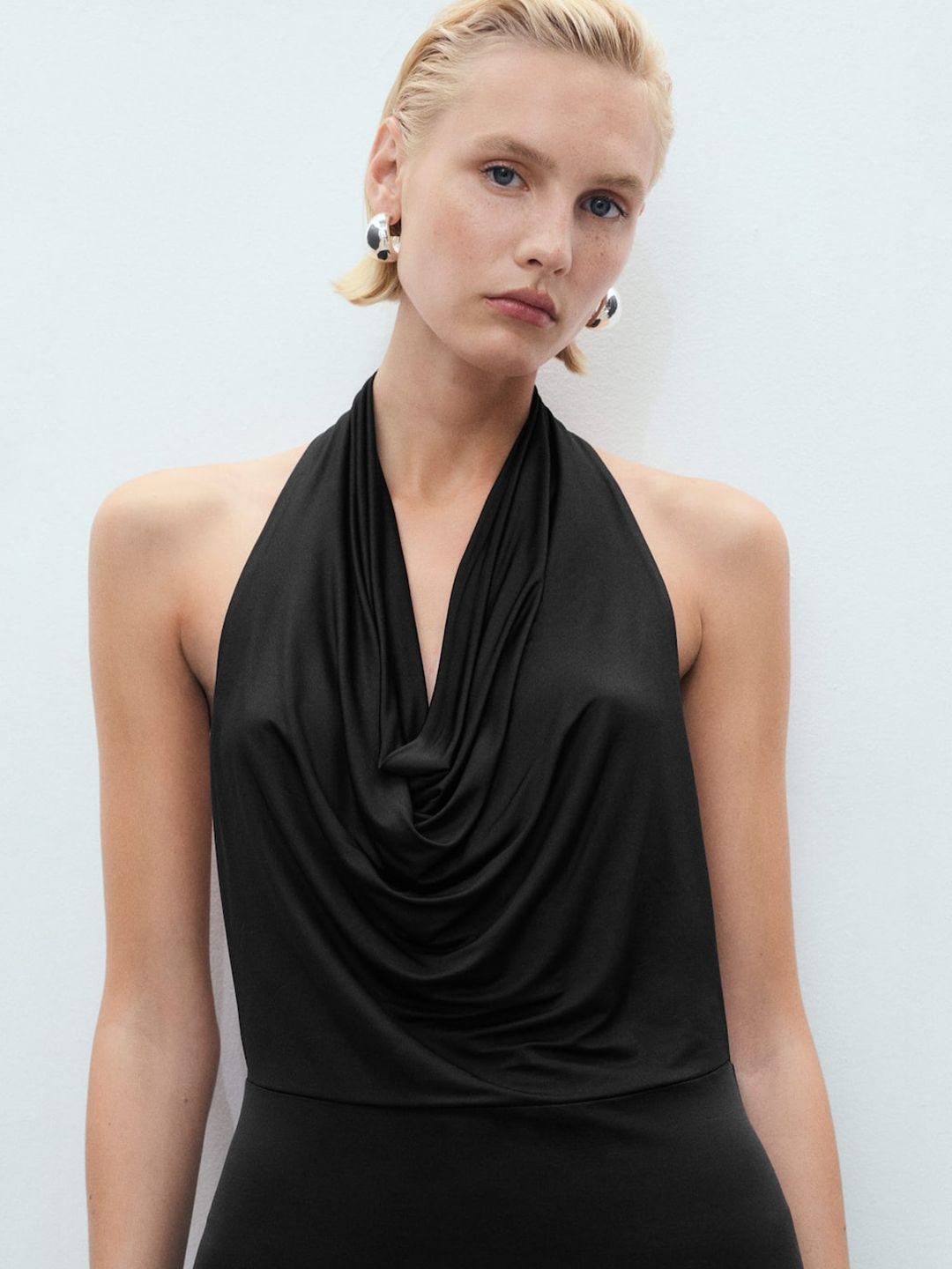 Buy MANGO Halter Neck Draped Backless Maxi Dress with Slit - Dresses for  Women 34631469 | Myntra