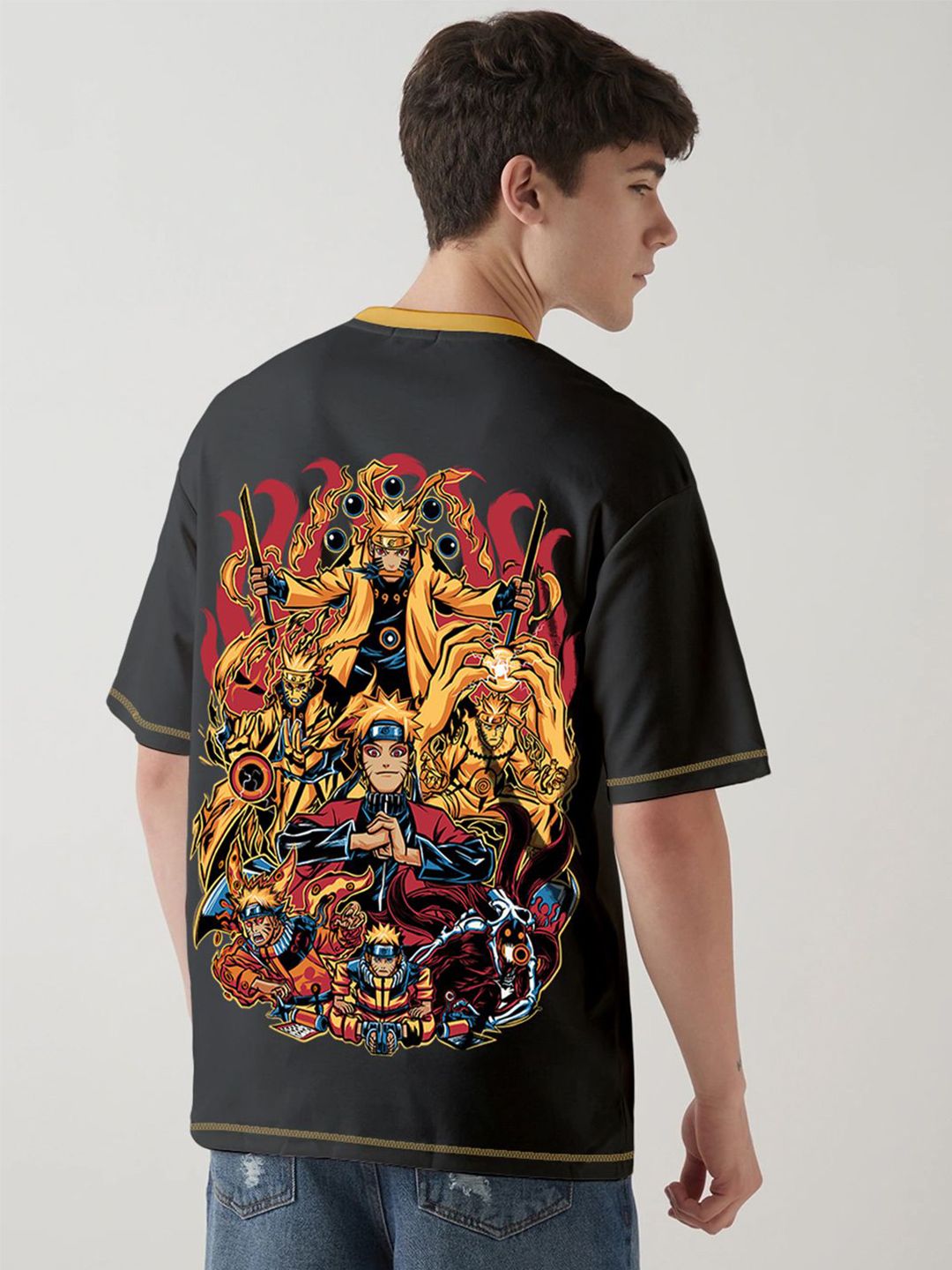 Crazymonk Oversized Naruto Evolution Graphic Printed Cotton T-shirt