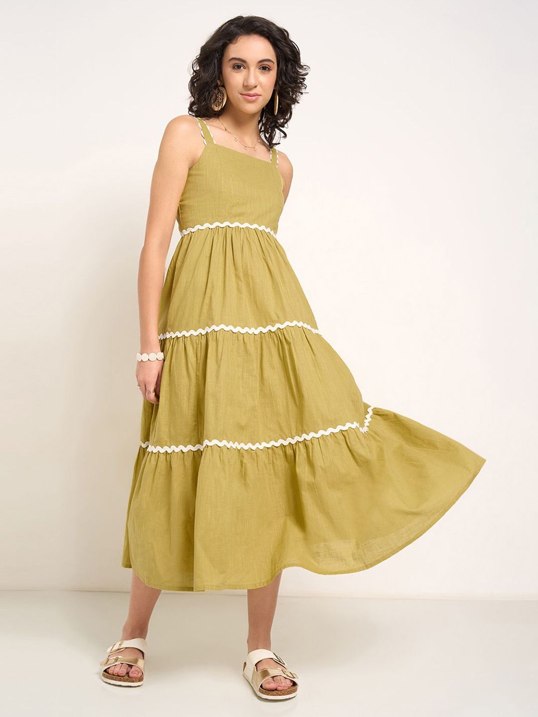 AKKRITI BY PANTALOONS Women Cotton A-Line Tiered Midi Dress