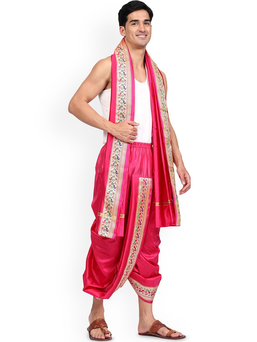 RAMESHWARAM FABRICS Men Dhoti and Angavastram Set with Woven Printed Border