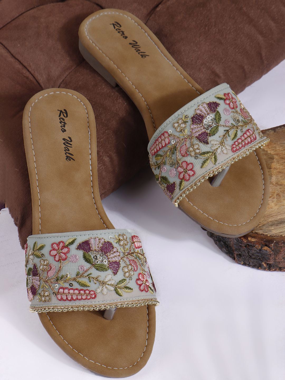 Retro Walk Women Woven Design Open Toe Flats