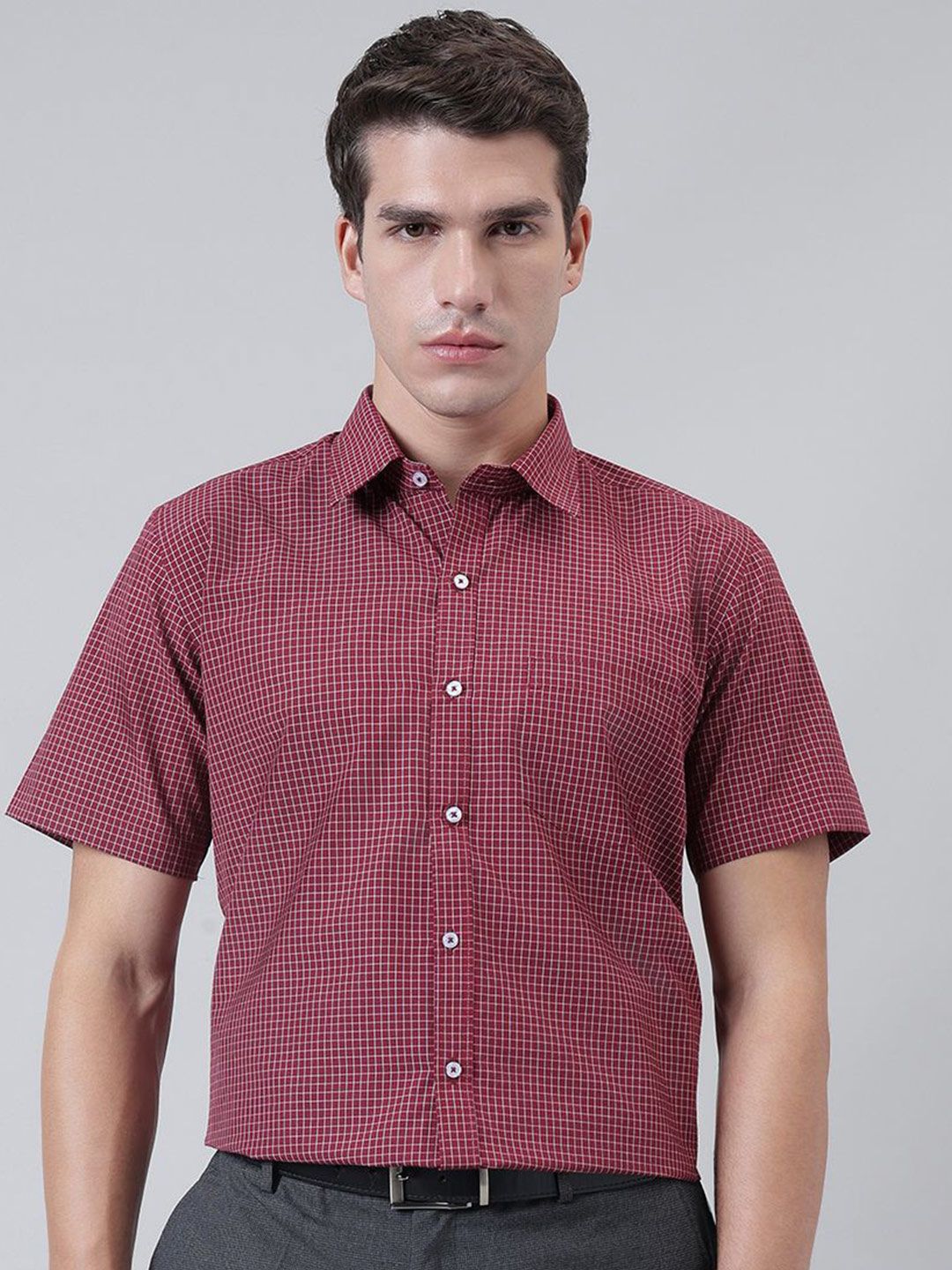 ACCOX Comfort Micro Checked Short Sleeves Cotton Formal Shirt
