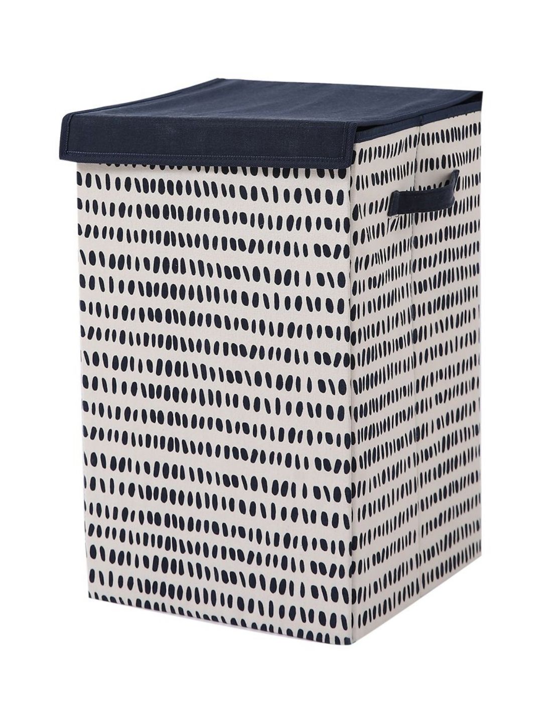 HOKIPO Blue & White Dots Printed Foldable Laundry Basket For Clothes With Lid