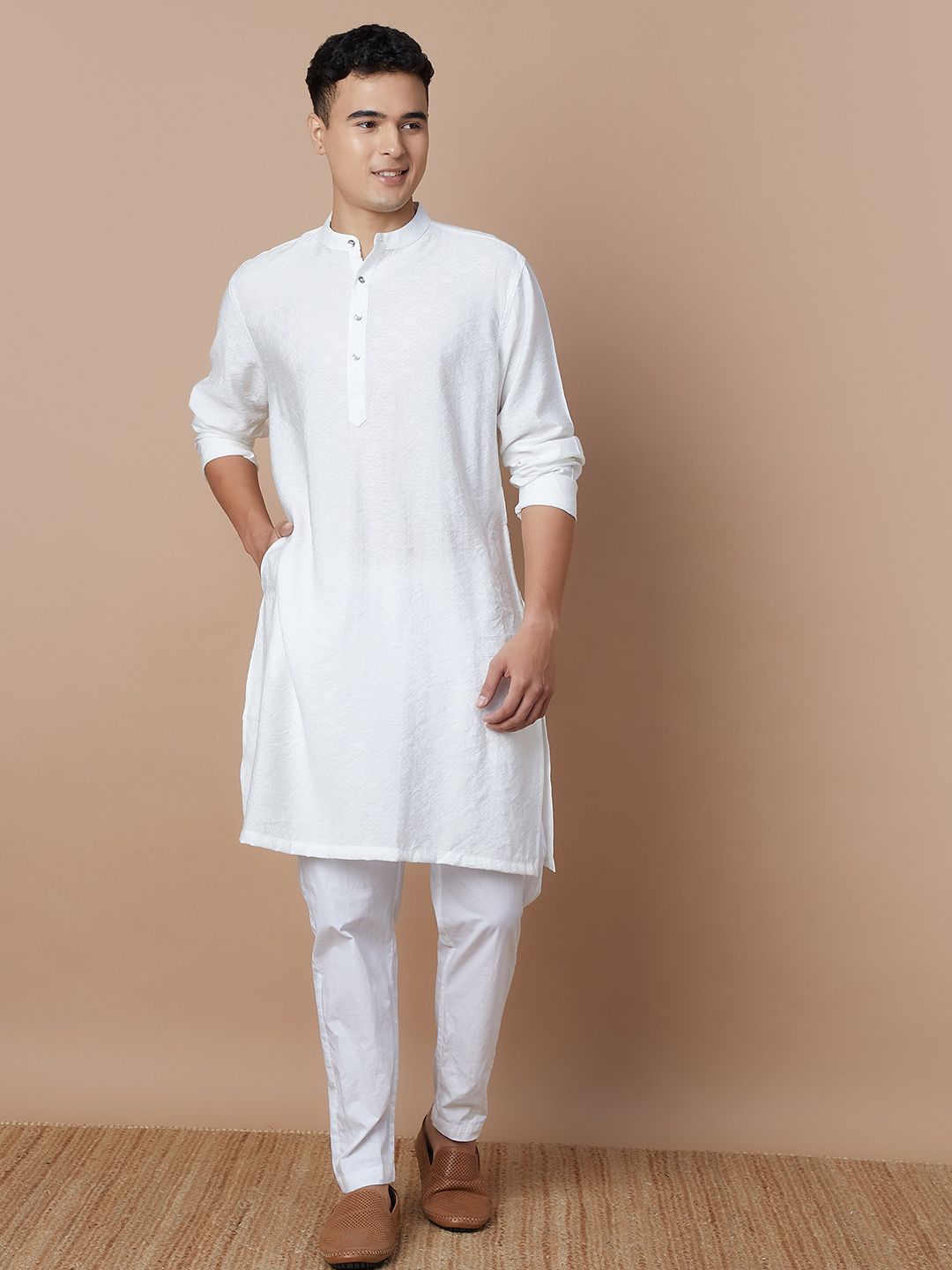 Melange by Lifestyle Mandarin Collar Cotton Straight Kurta