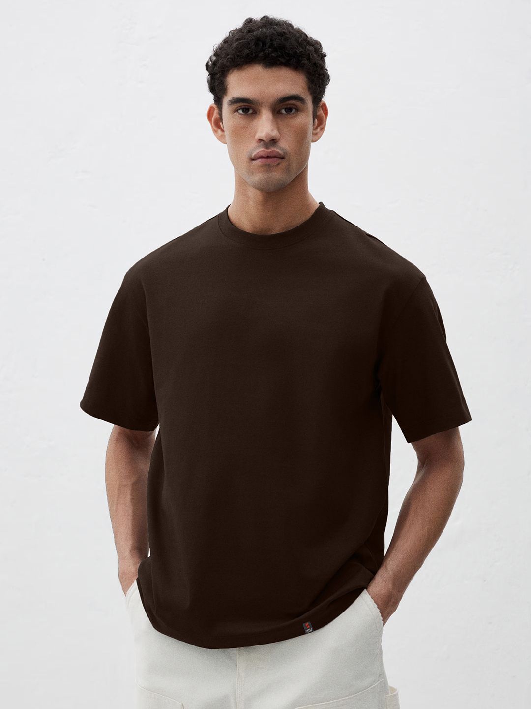 TOGS & TERRE Men Solid Round Neck Cotton Oversized T-shirt