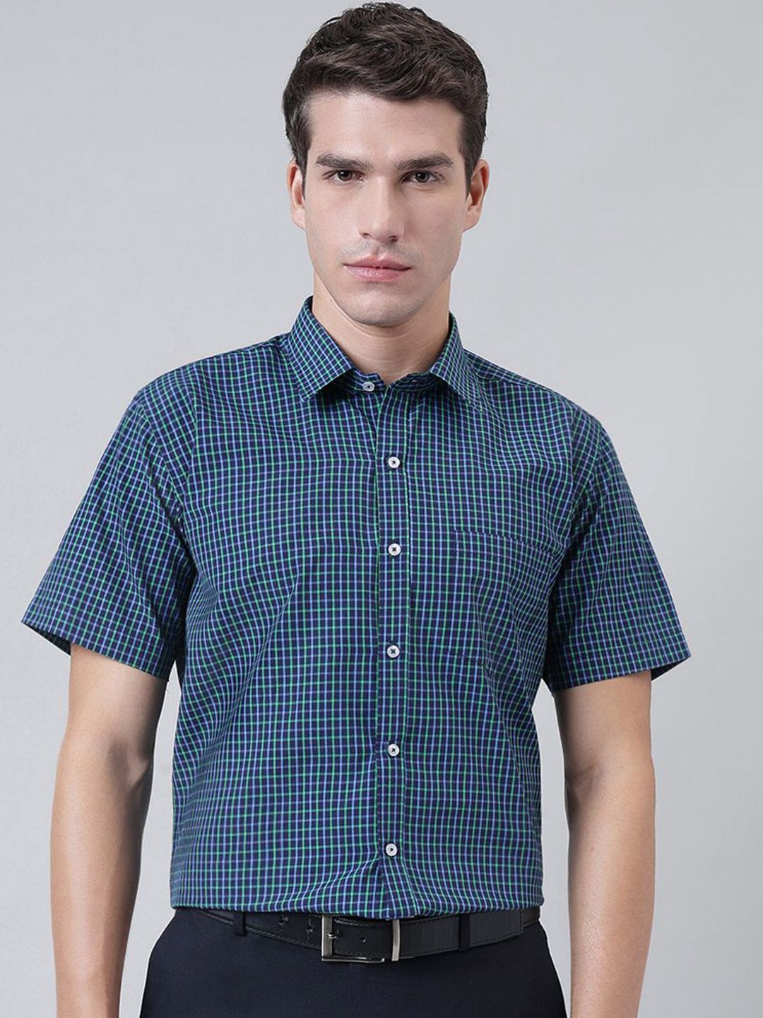 ACCOX Men Checked Spread Collar Cotton Formal Shirt