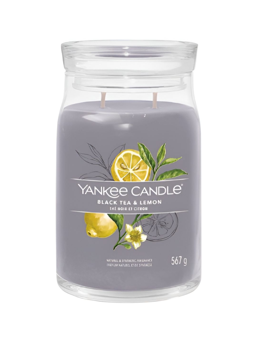 YANKEE CANDLE Scented 2 Wick Black Tea & Lemon Solid Geometric Regular Jar Candles