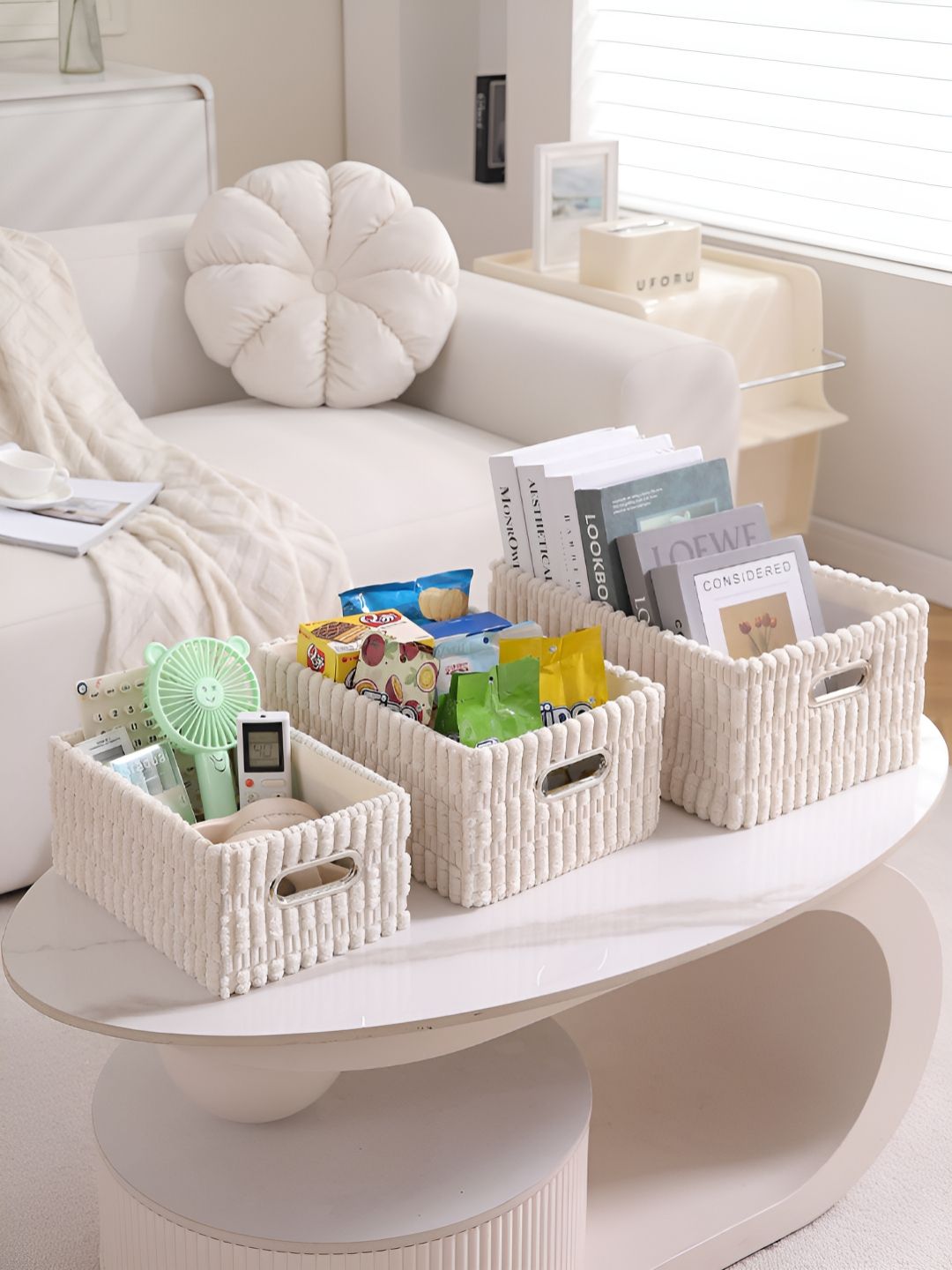 HOKIPO Cream-Coloured 3 Pieces Multi-Utility Organisers