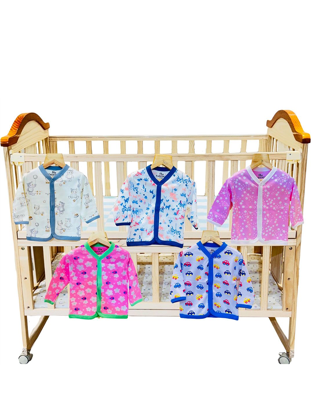 Fareto Infants Pack Of 5 Printed V-Neck Cotton Jhabla Vests