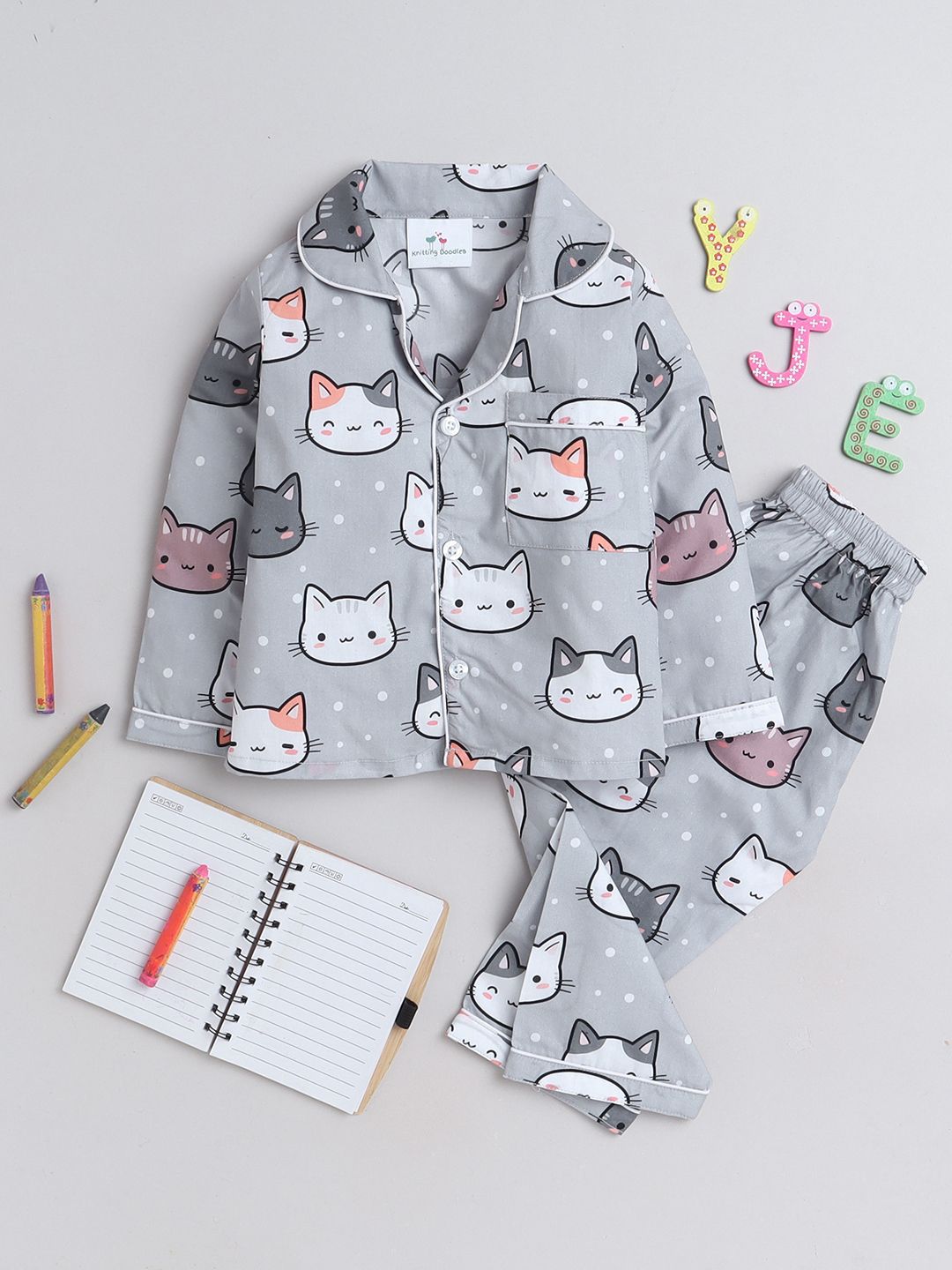 Knitting Doodles Unisex Kids Printed Night suit