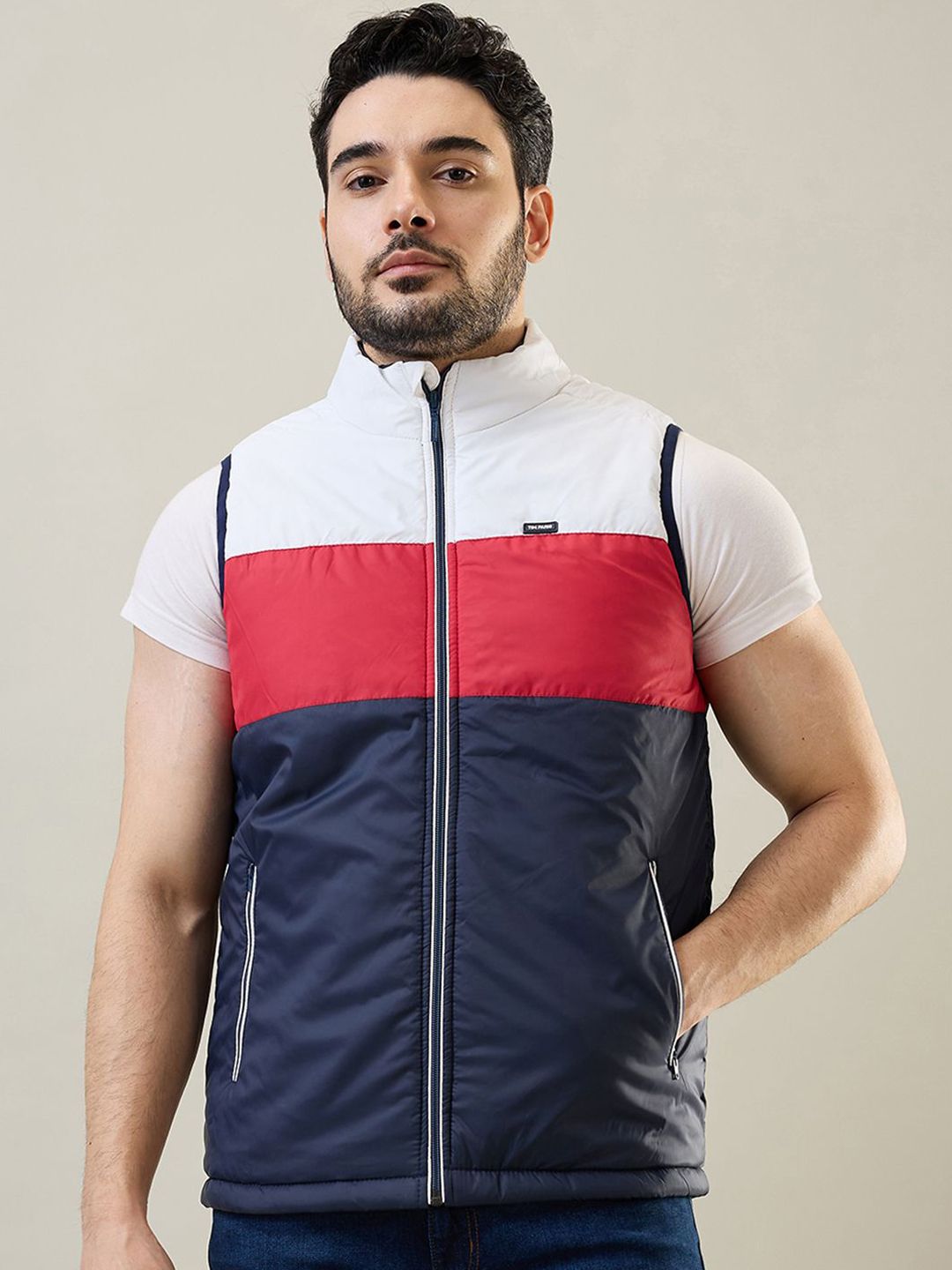 TIM PARIS Men Colourblocked Puffer Jacket
