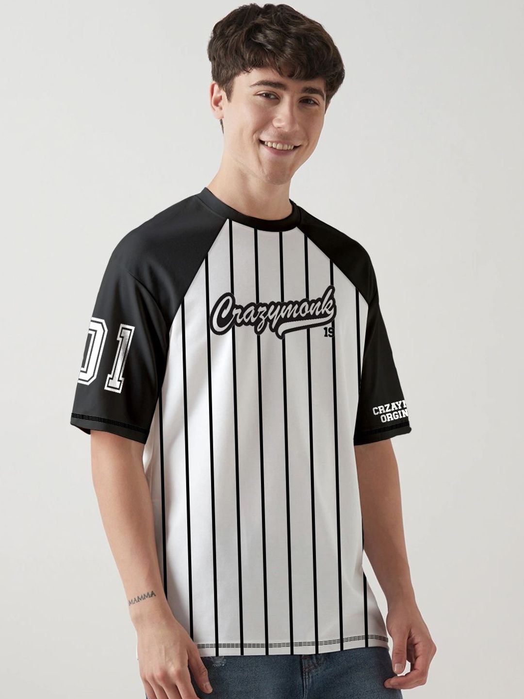 Crazymonk Base Ball Team Embroidered Graphic Cotton Round Neck Short Sleeves Oversized T-shirt